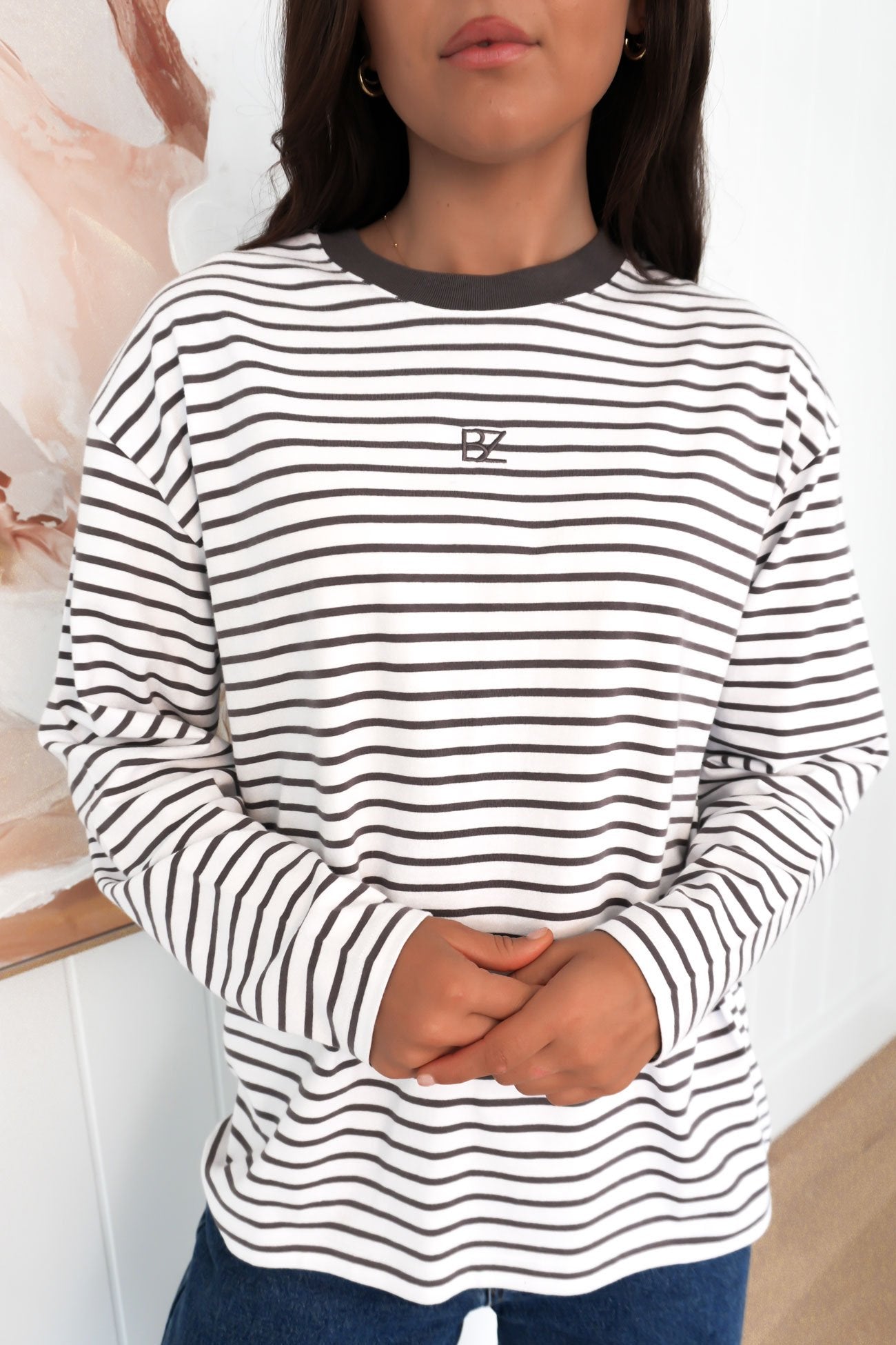 Taylor Stripe Long Sleeve Tee White Charcoal