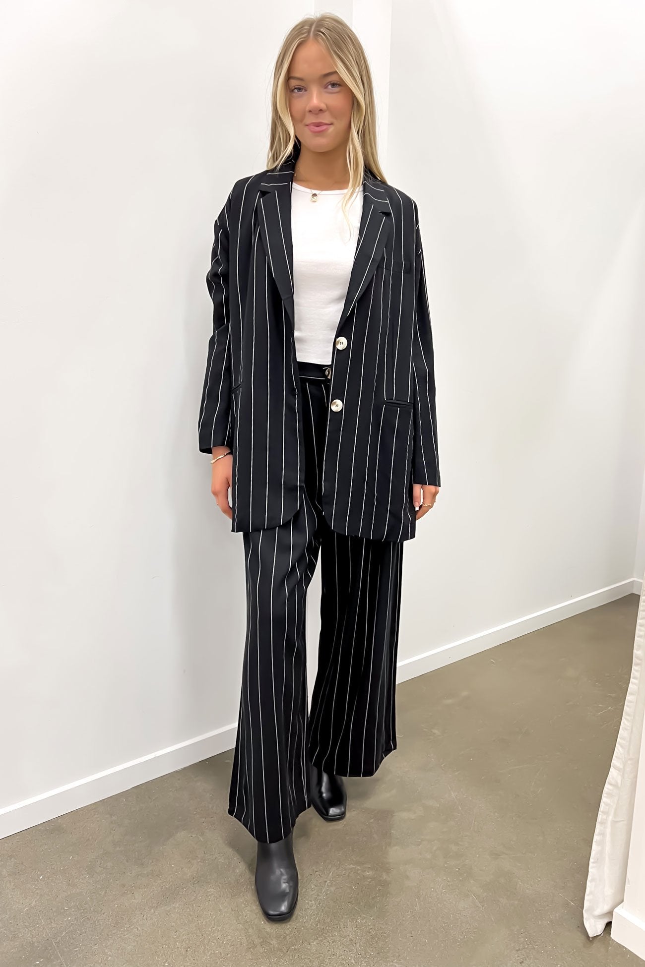 Thea Blazer Black Pinstripe