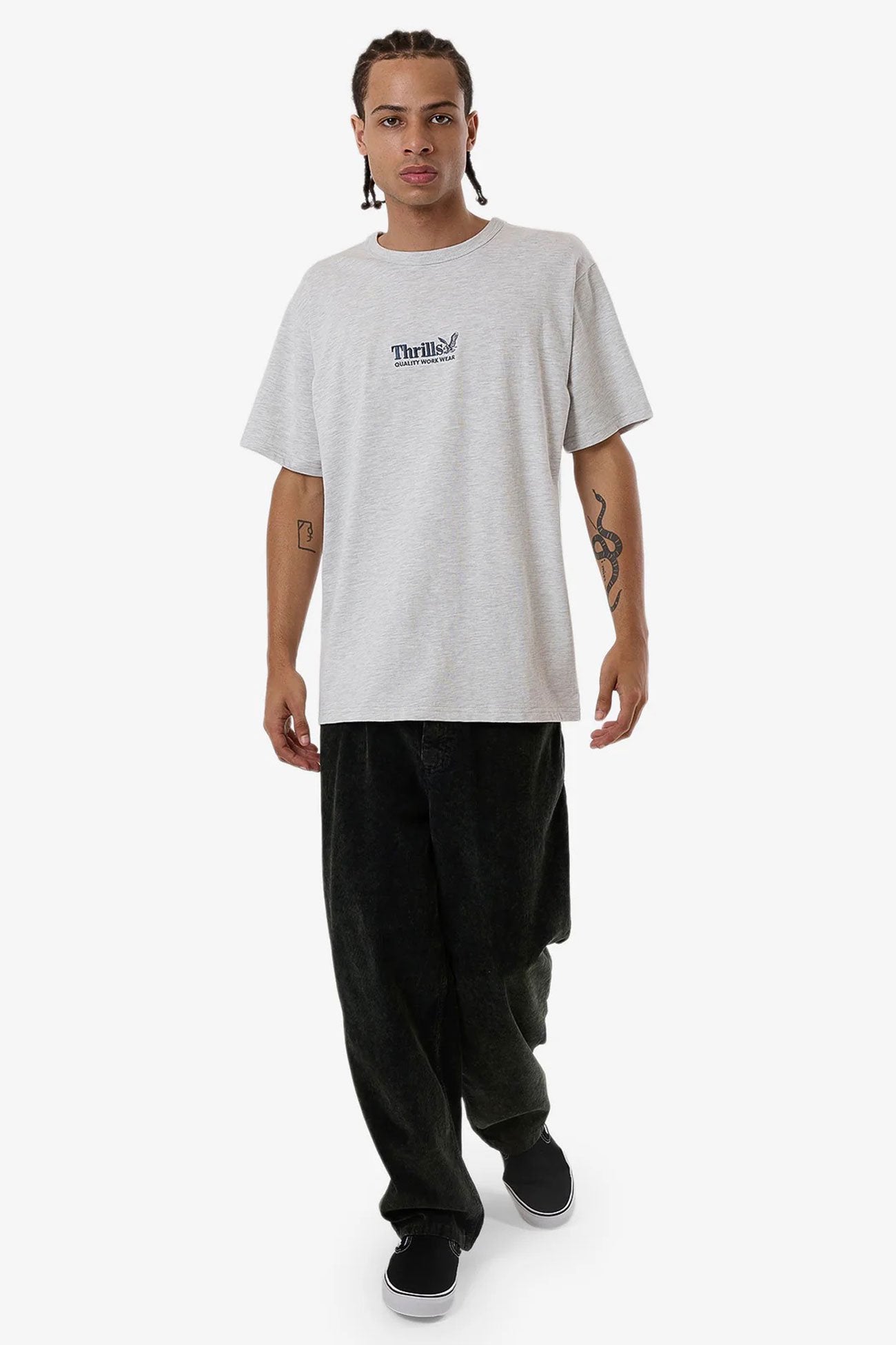 Thrills Workwear Embro Merch Fit Tee White Marle