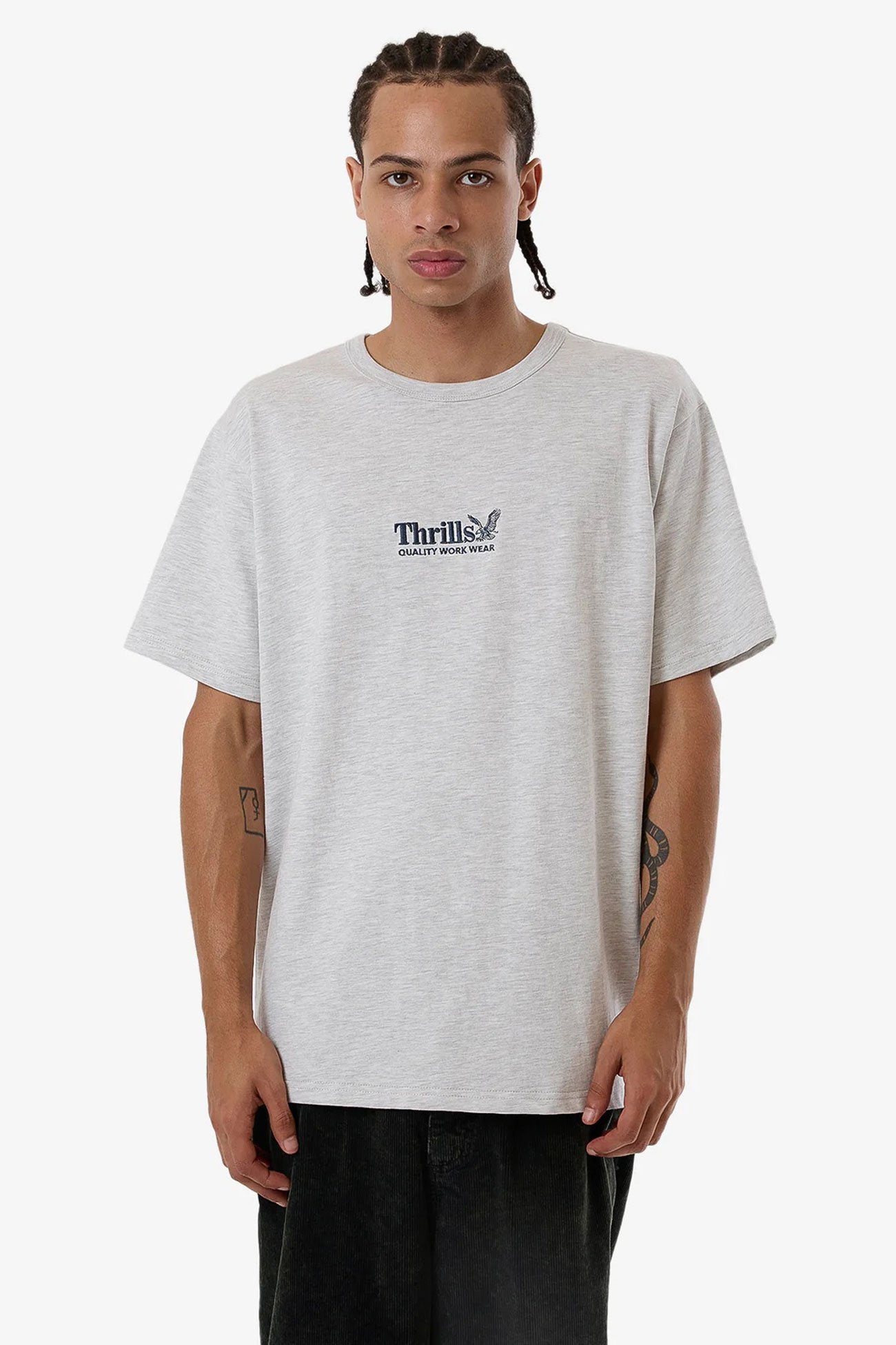 Thrills Workwear Embro Merch Fit Tee White Marle