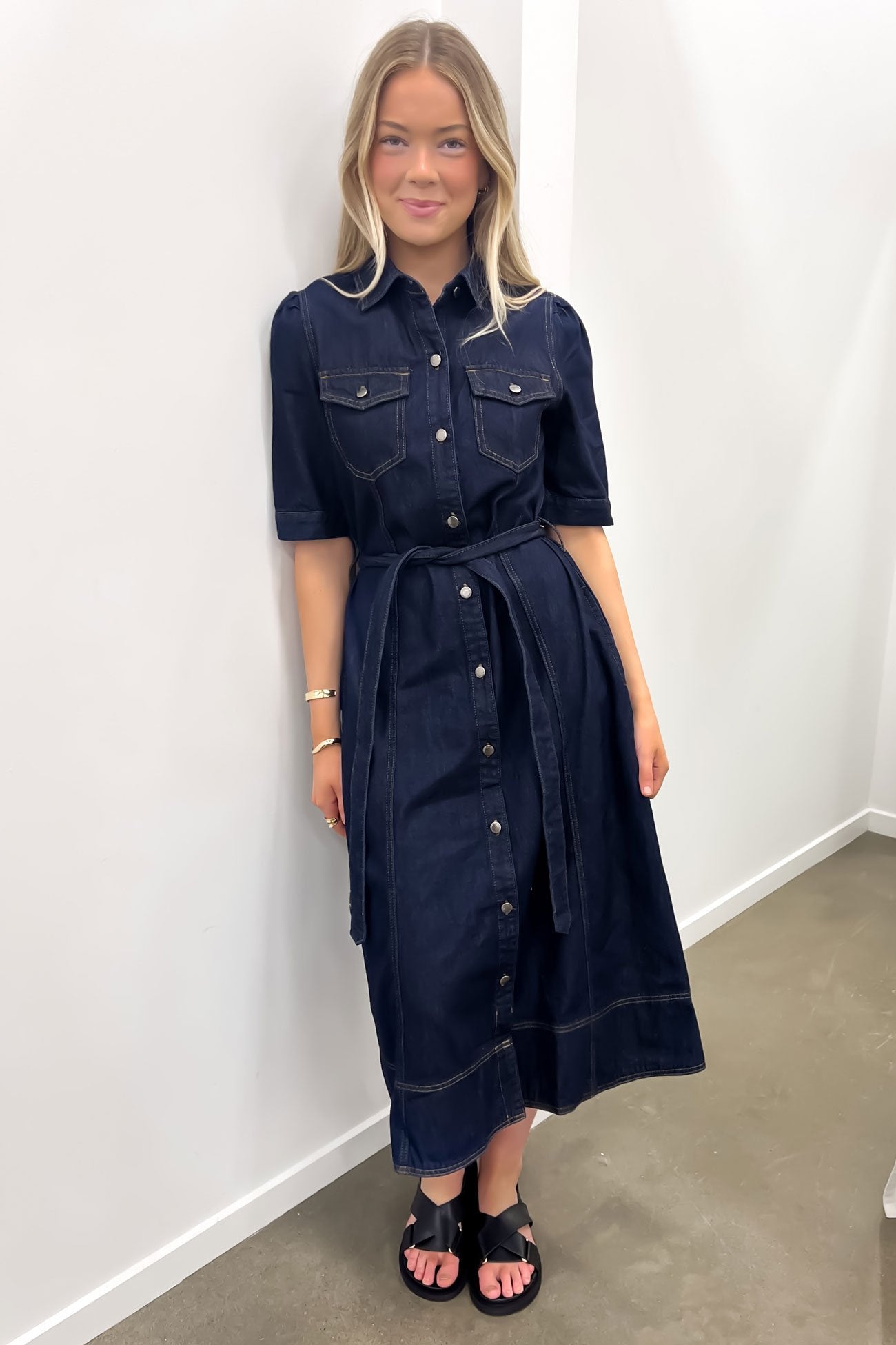 Tia Denim Midi Dress Dark Blue