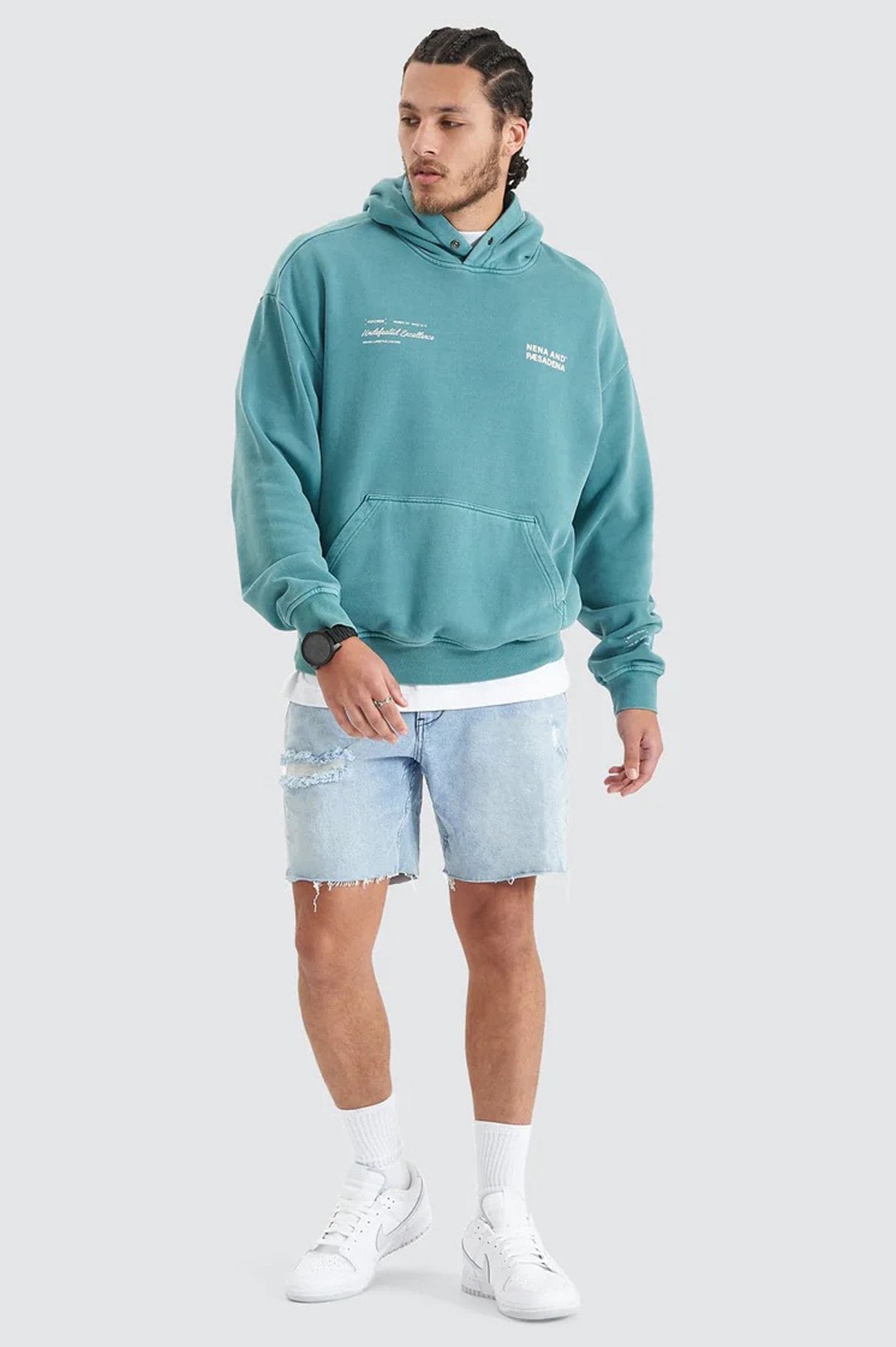 Umpire Heavy Box Fit Hooded Sweater Pigment Teal