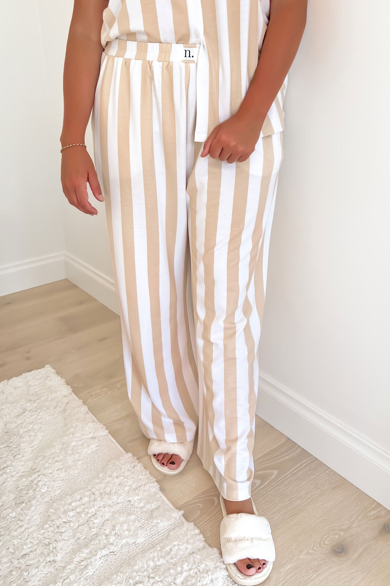 Vacay Comfort Long PJ Set Beige White Stripe