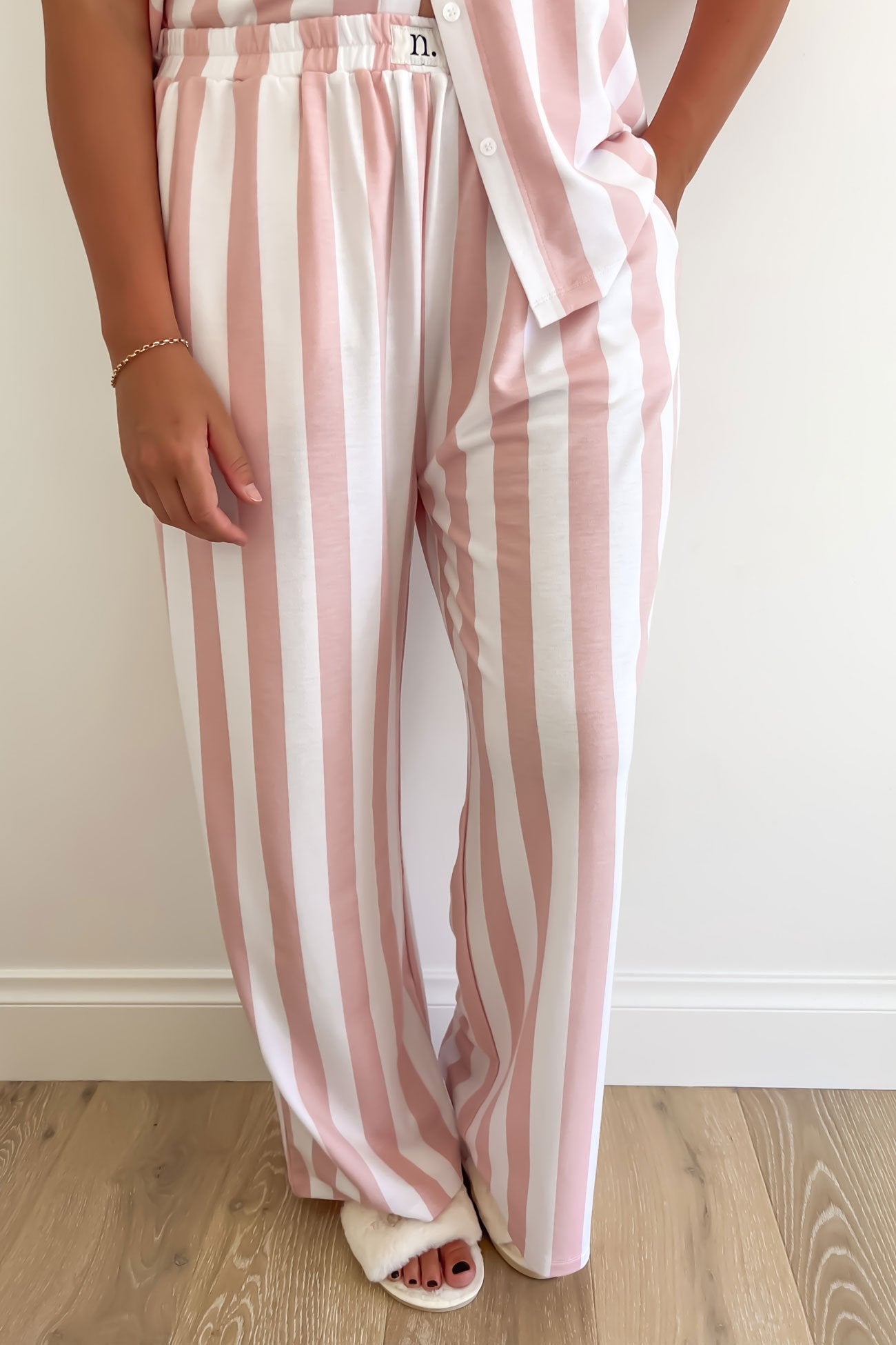 Vacay Comfort Long PJ Set Pink White Stripe