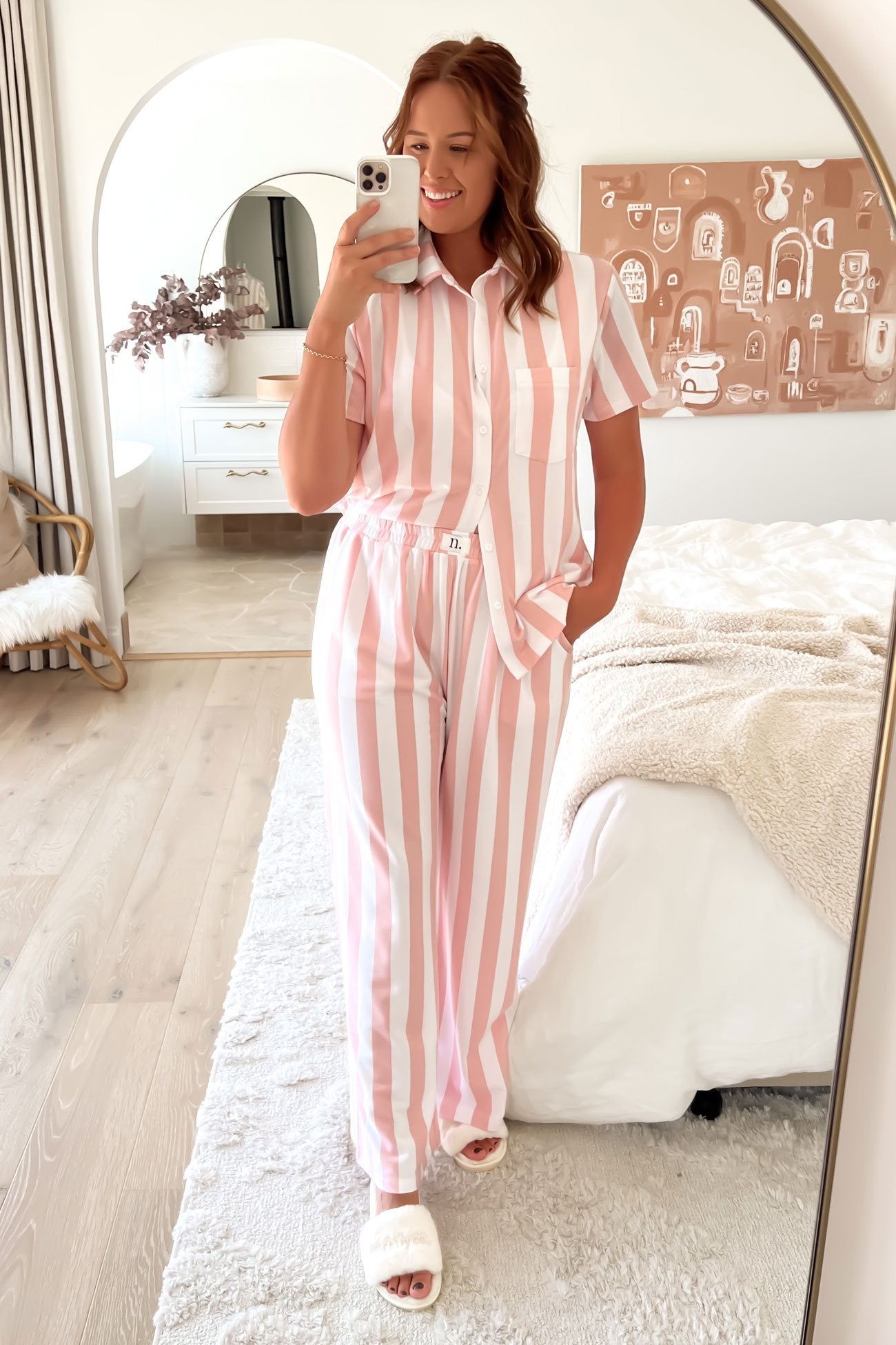 Vacay Comfort Long PJ Set Pink White Stripe