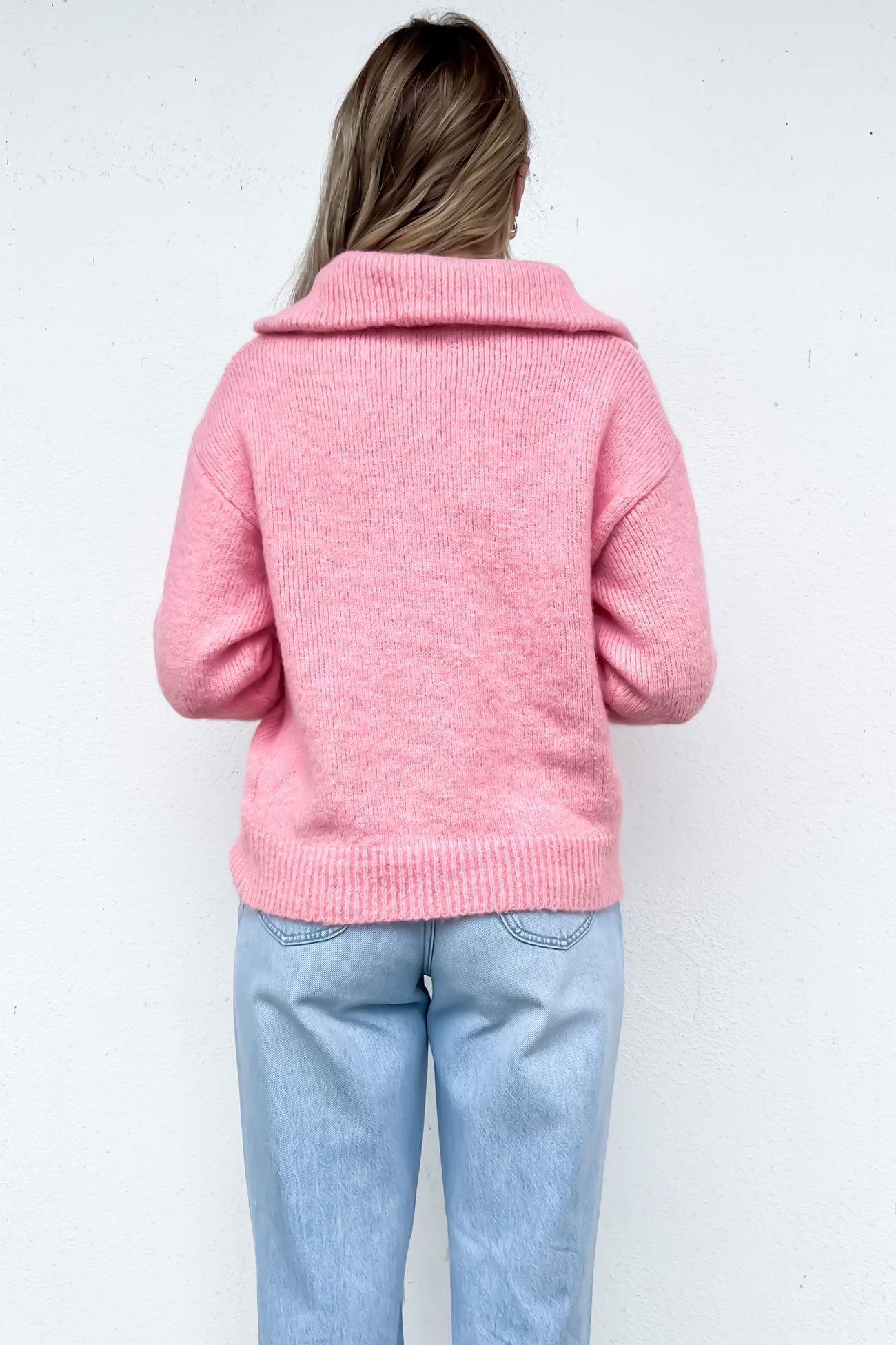 Victoria 1/4 Zip Knit Jumper Pink