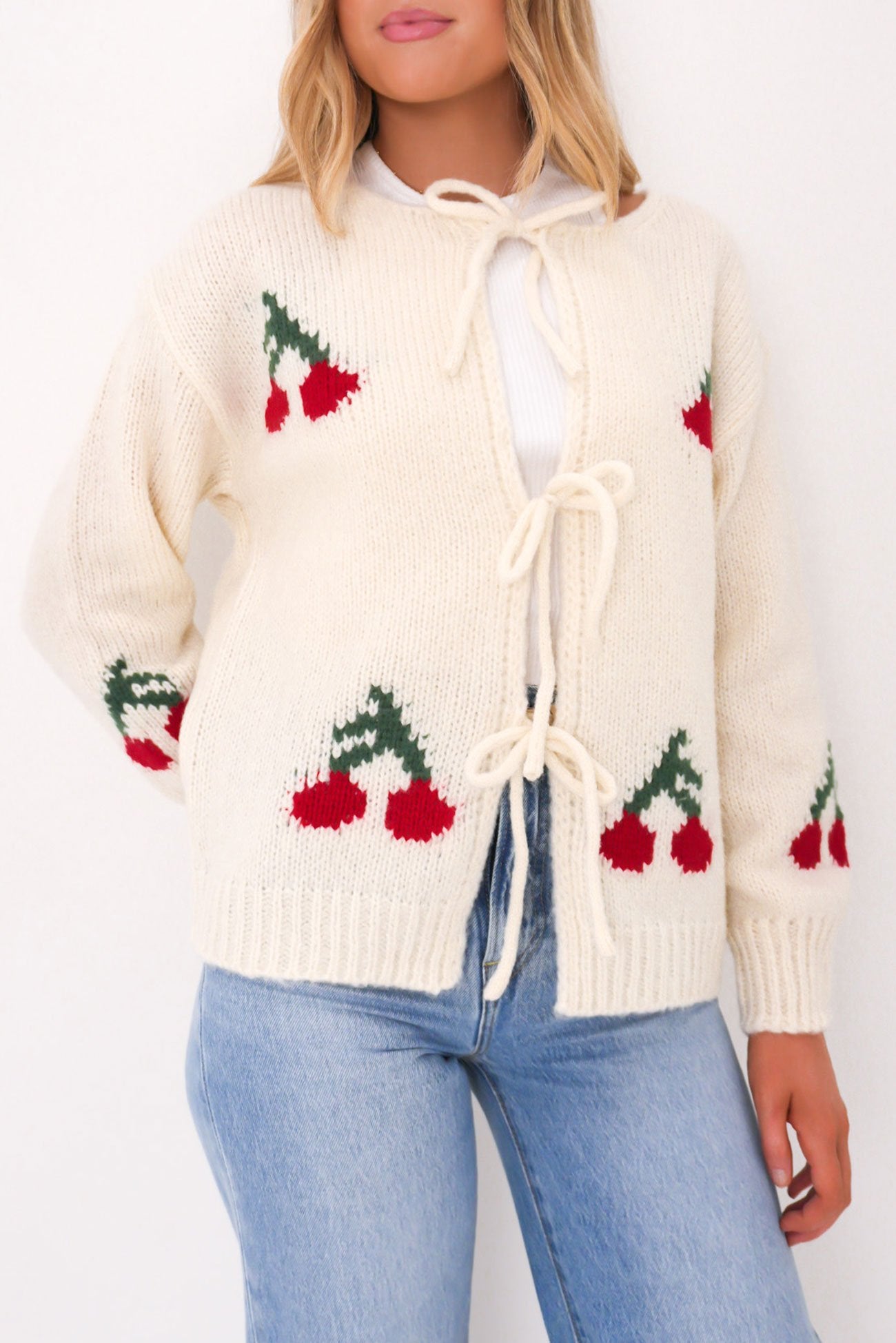 Zelda Cardigan Cream Cherry