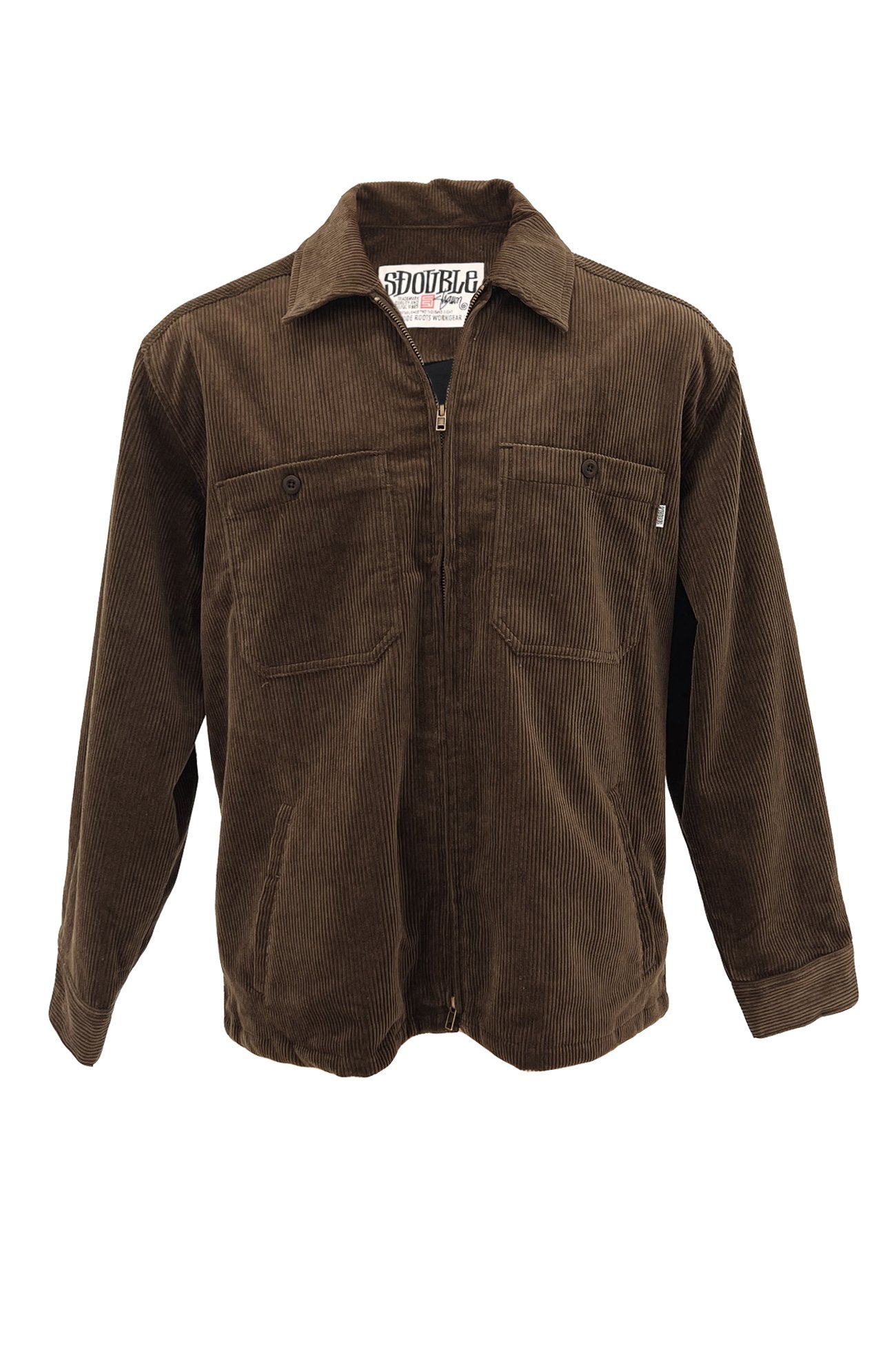 Zip Thru Long Sleeve Cord Shirt Brown