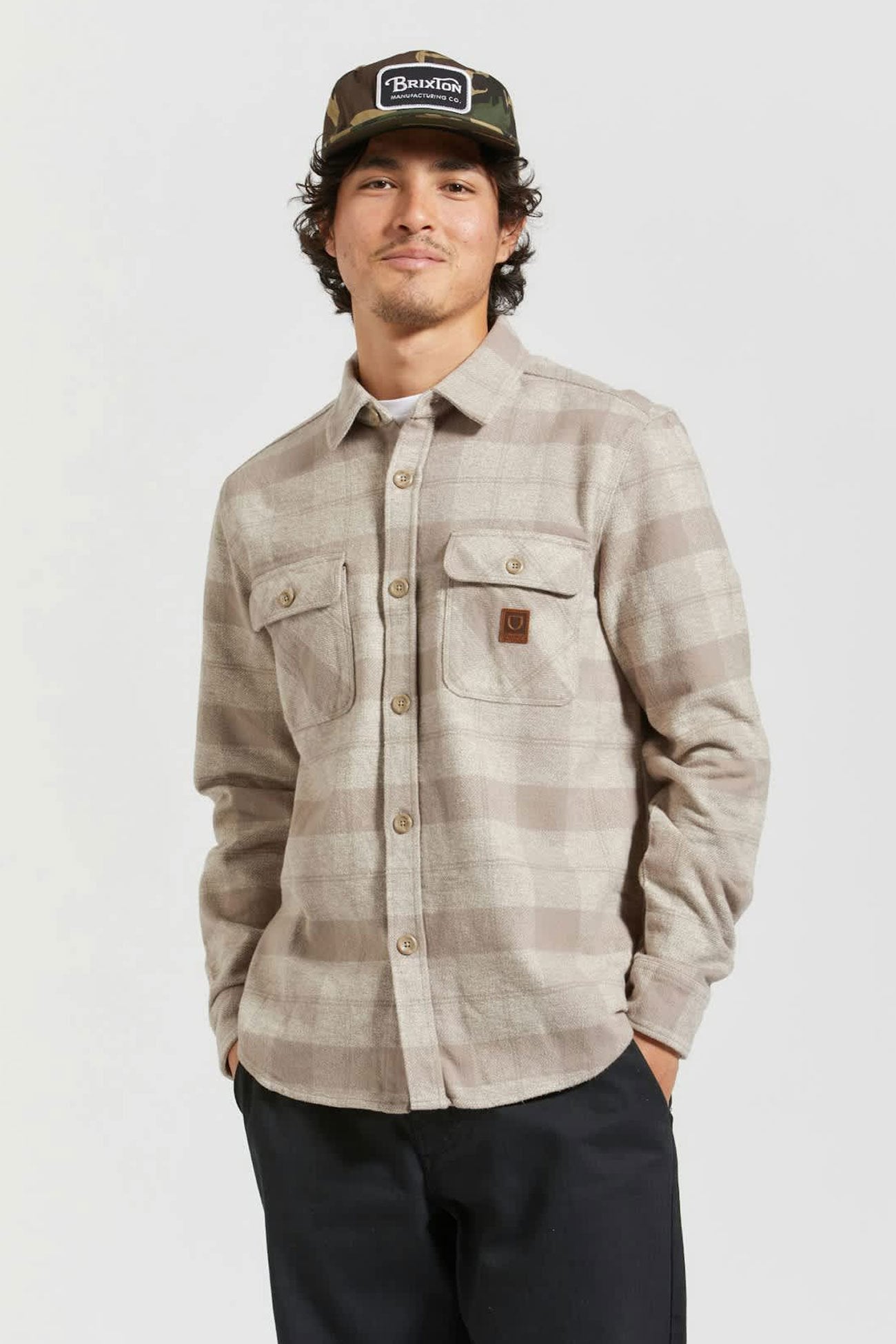 Bowery Heavy Weight Long Sleeve Flannel Off White Cinder Grey