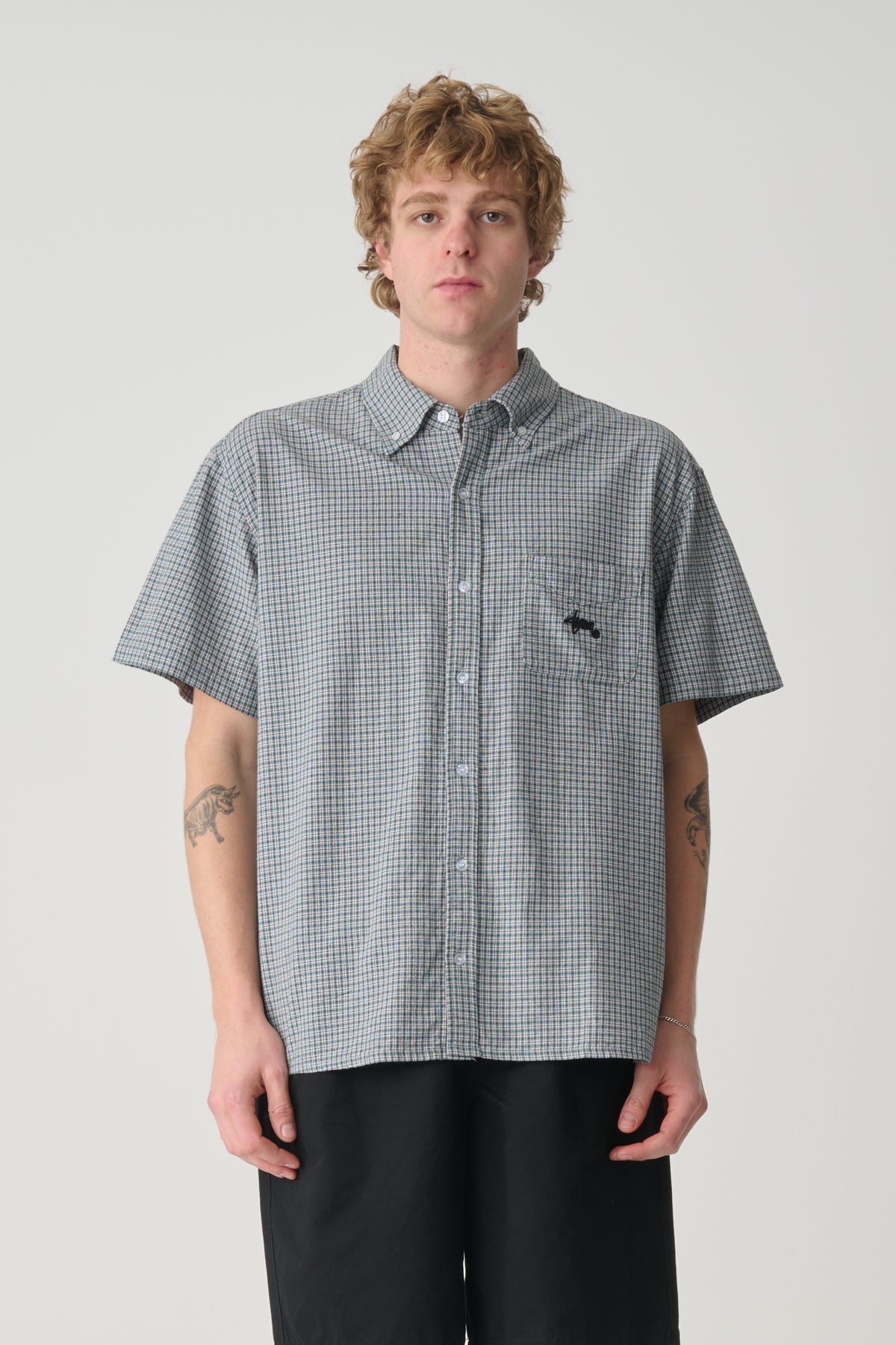 Oxford Classic Short Sleeve Shirt Pool Blue Check