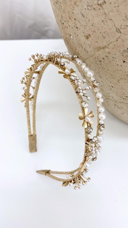 Allie Pearl Floral Headband Gold