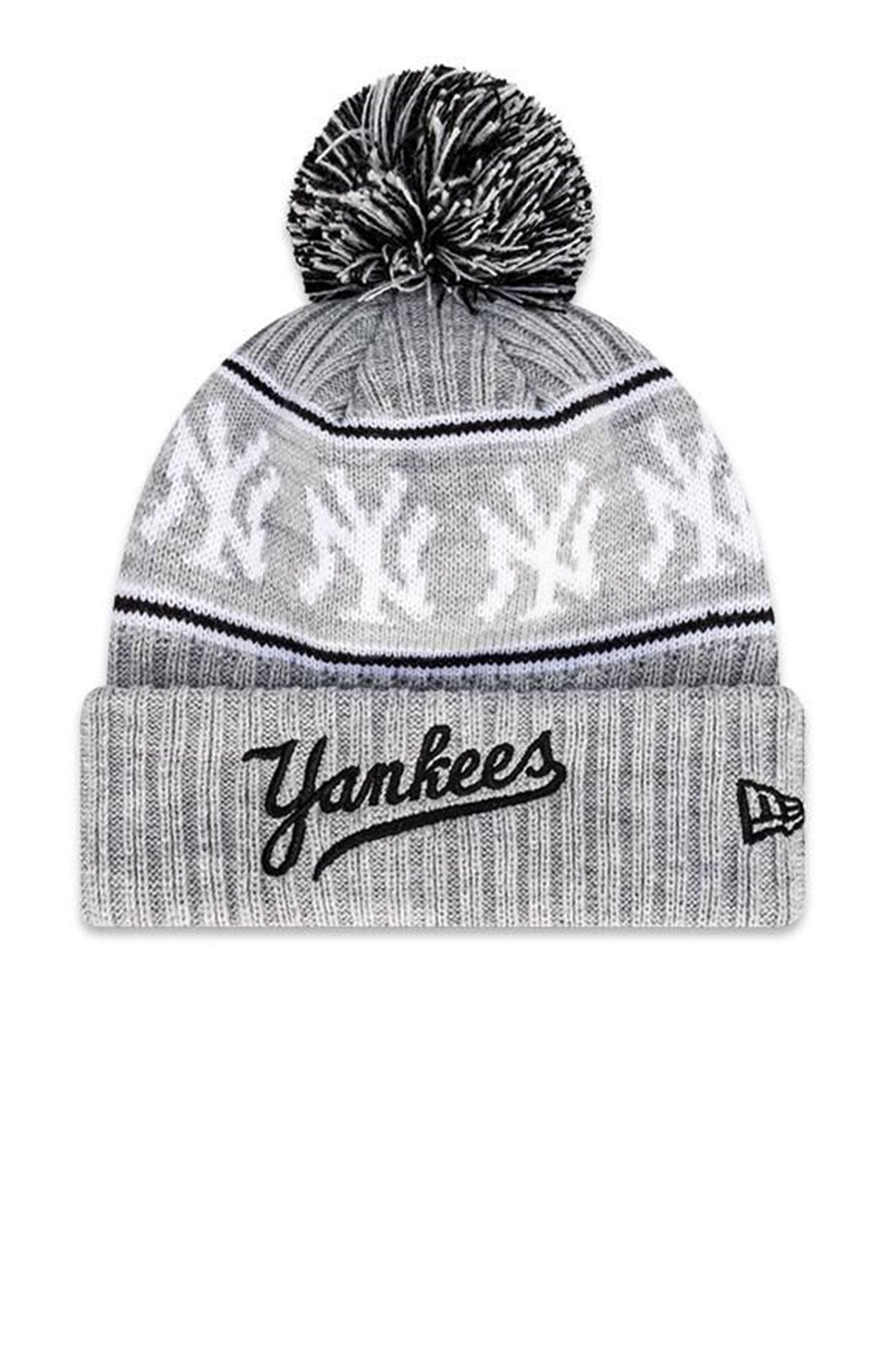 New York Yankees Pom Pom Beanie Grey