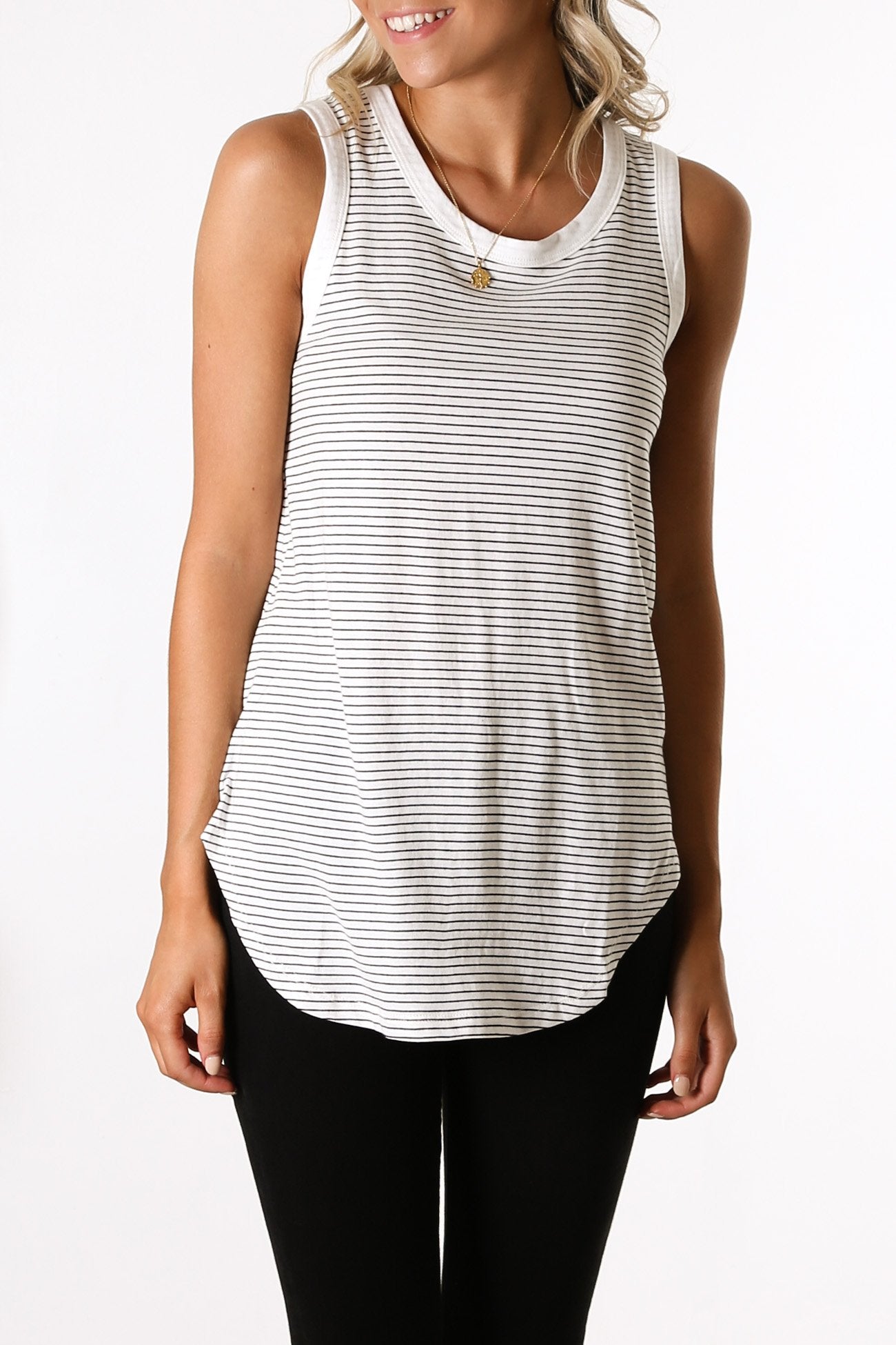 Keira Tank White Black Stripe