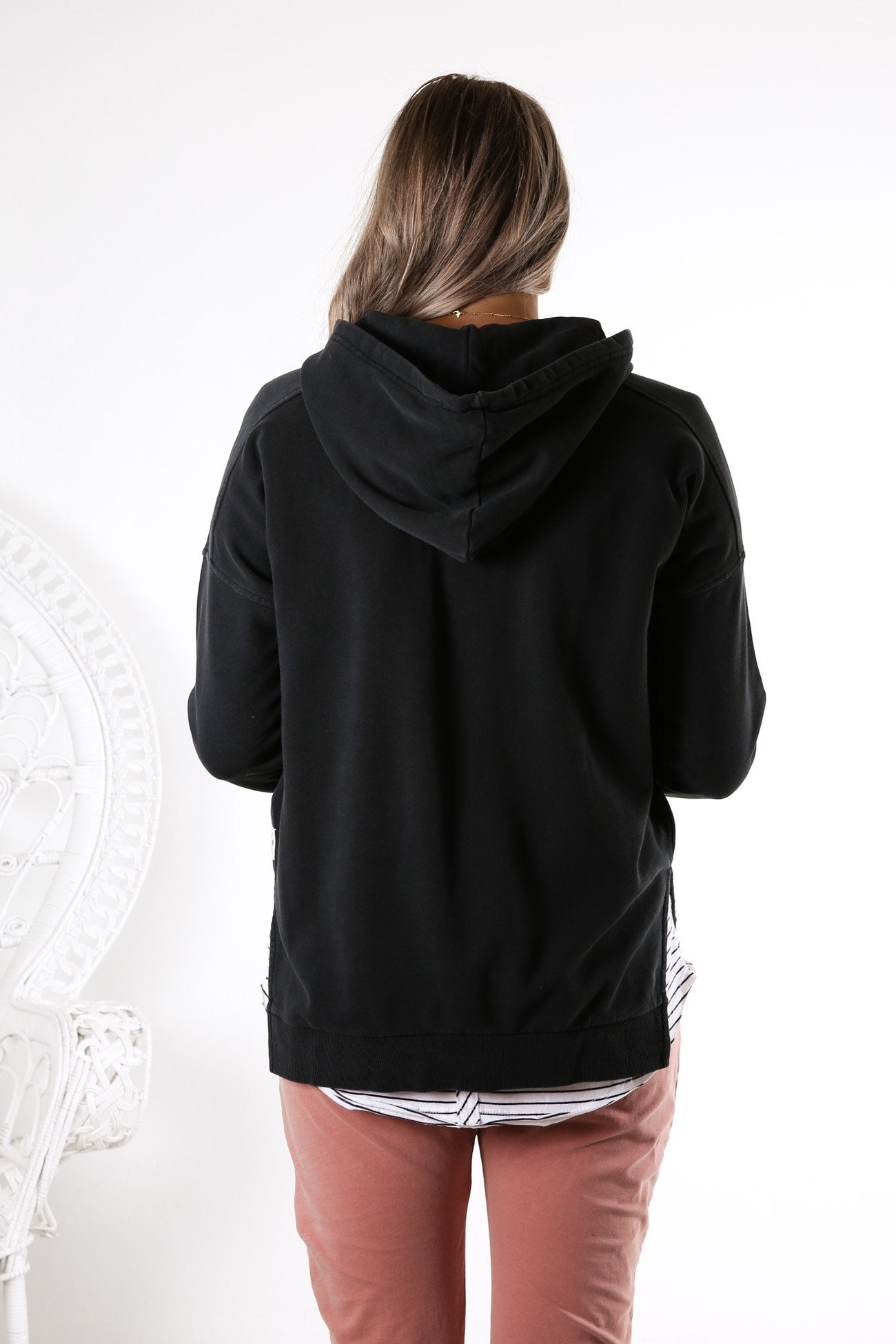 Fundamental Split Hoody Washed Black