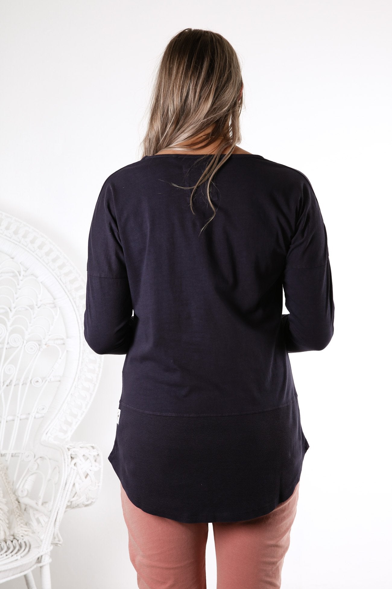 Fundamental Rib Long Sleeve Tee Navy