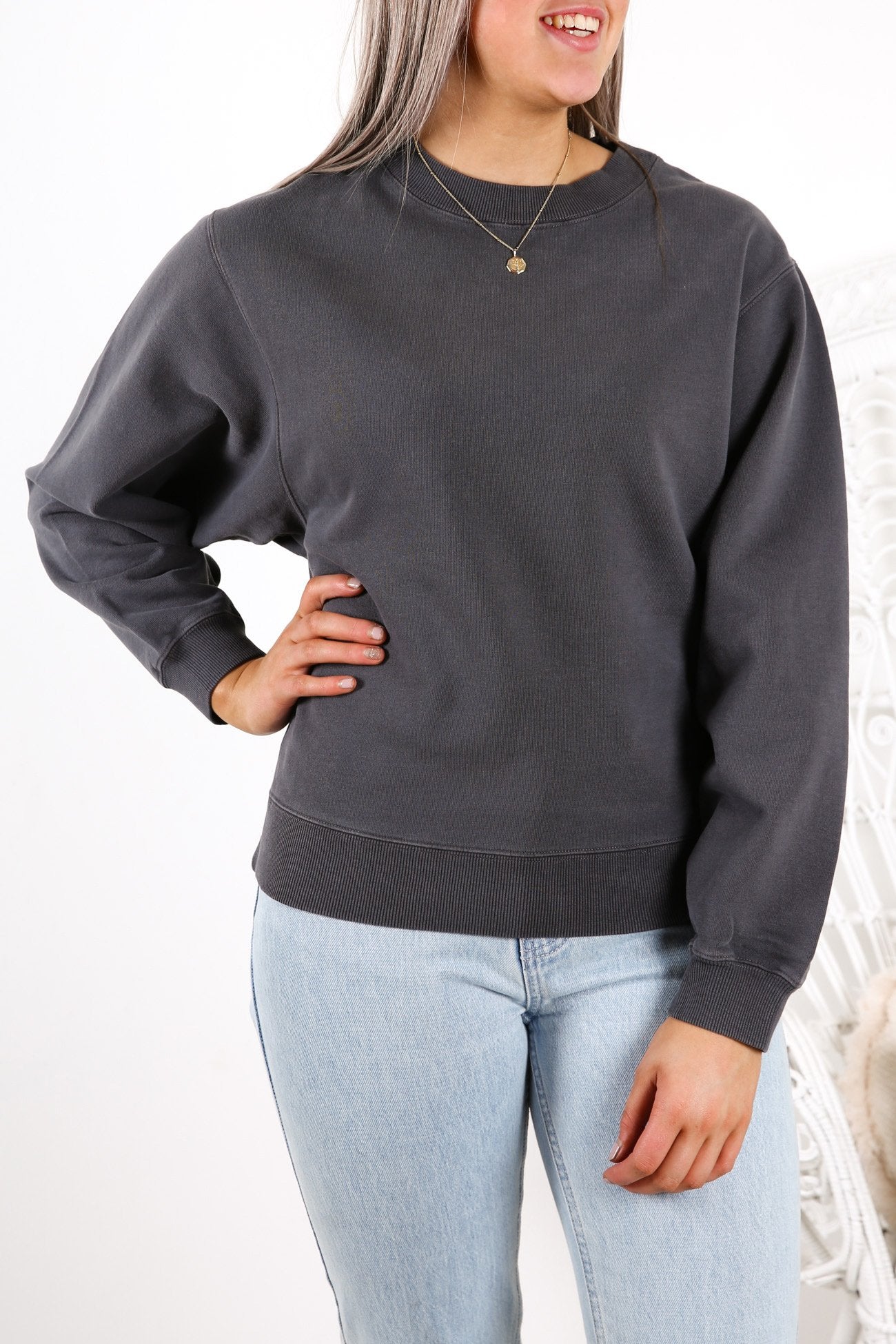 Ria Lounge Sweat Top Charcoal