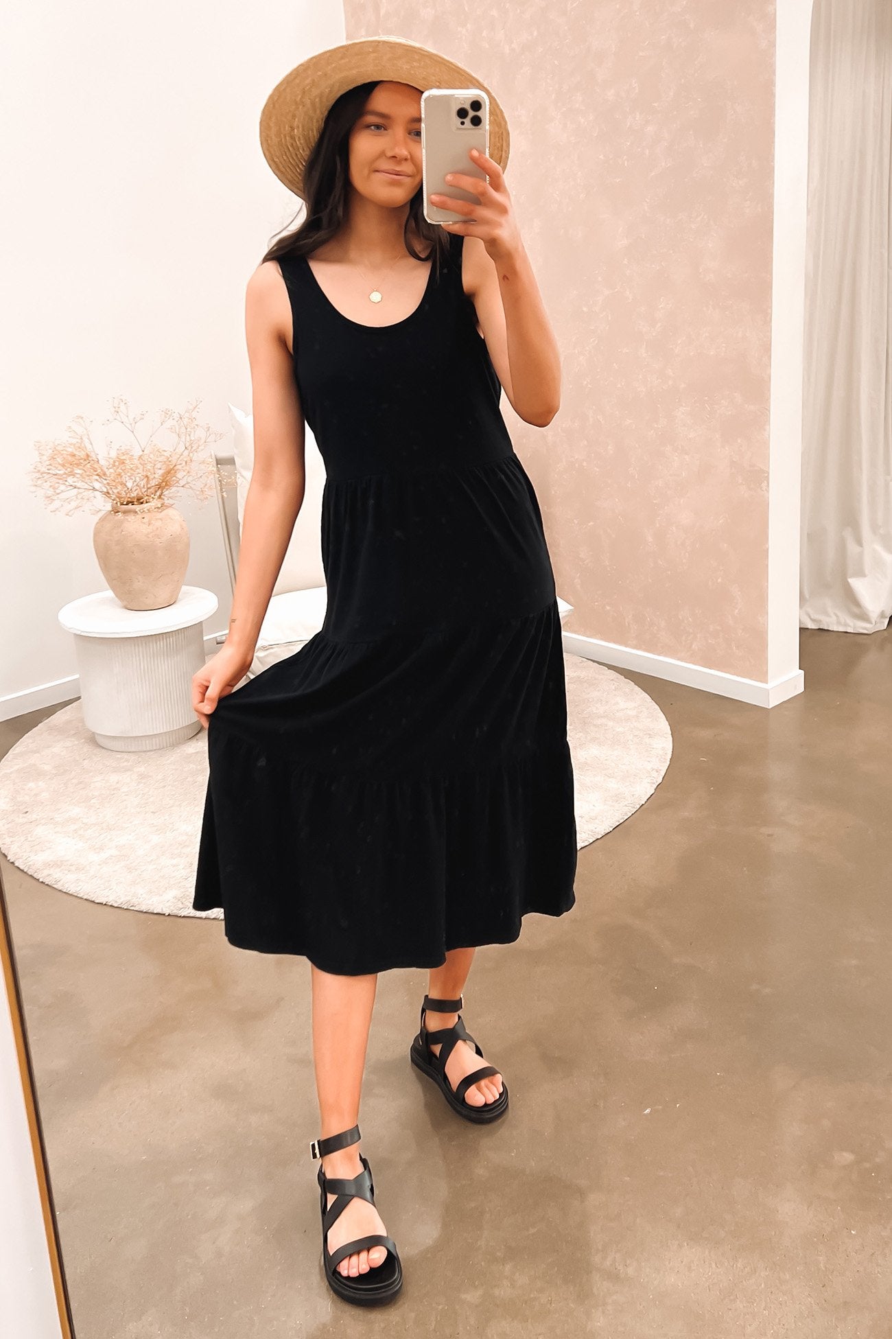 AAE Linen Midi Dress Black