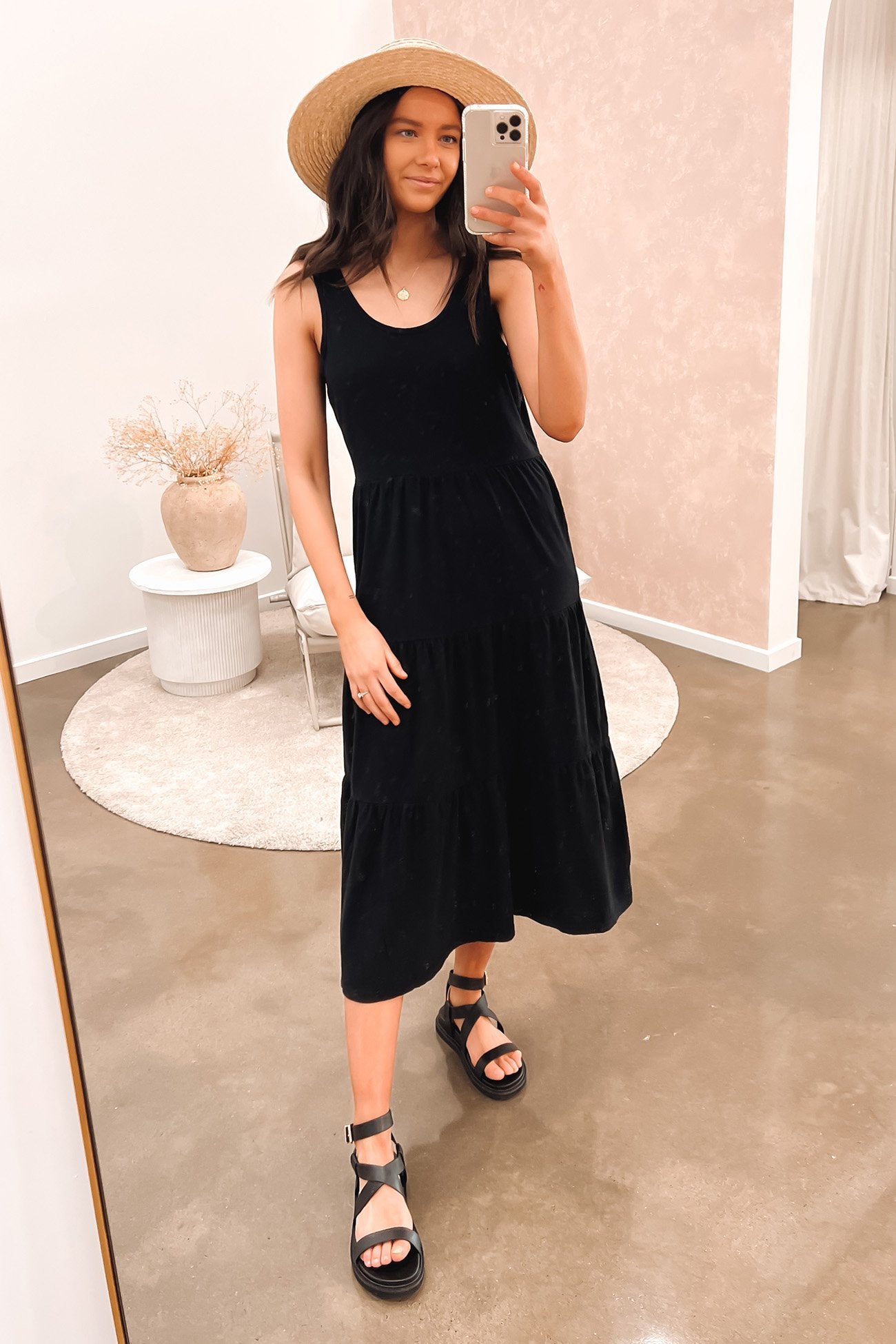 AAE Linen Midi Dress Black