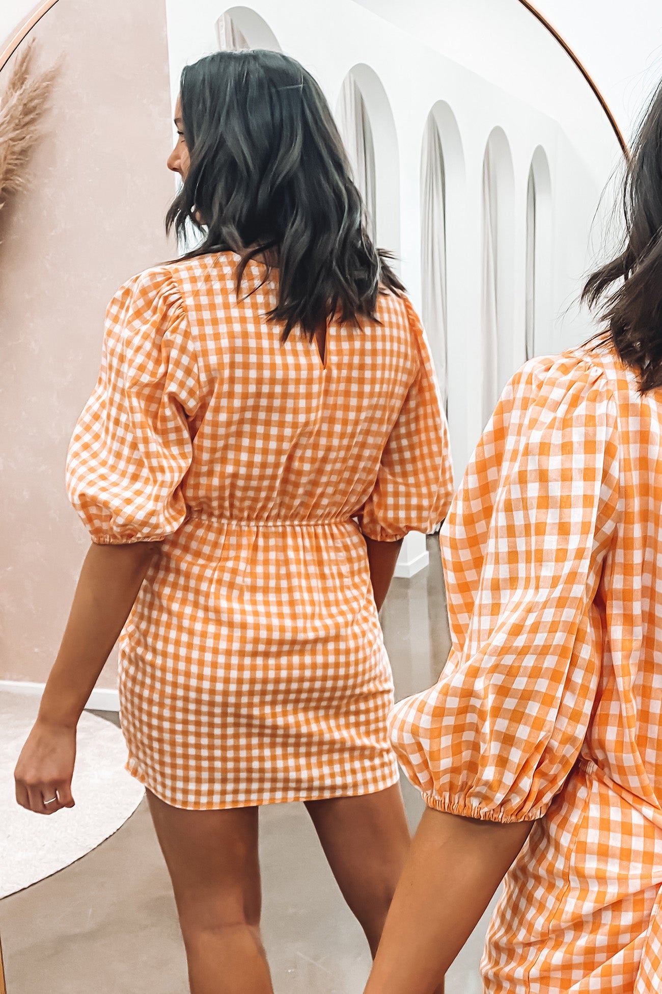 Abigail Mini Dress Orange Gingham