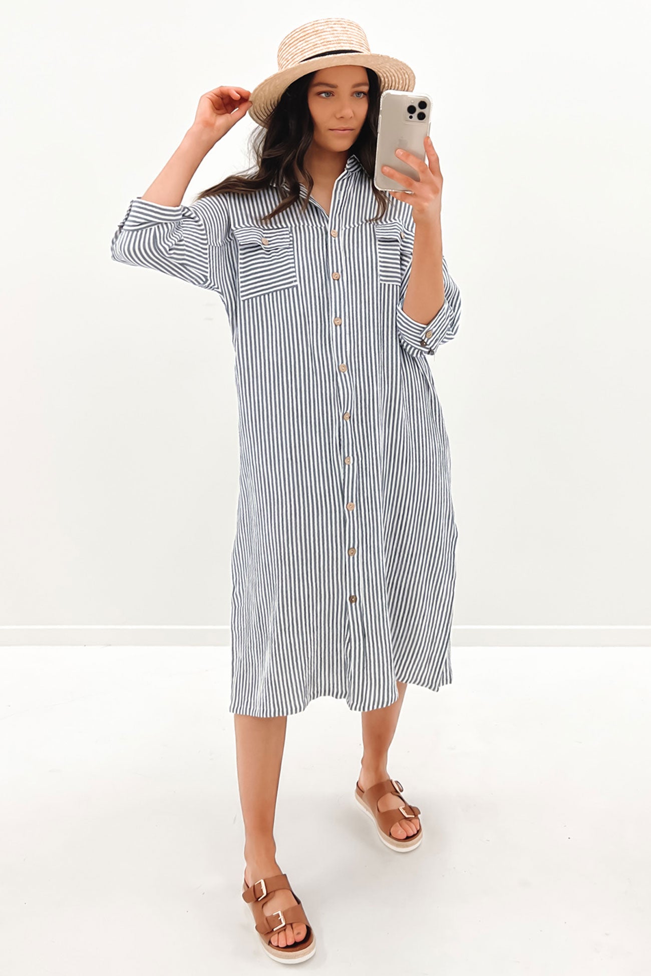 Abra Midi Dress Navy Stripe