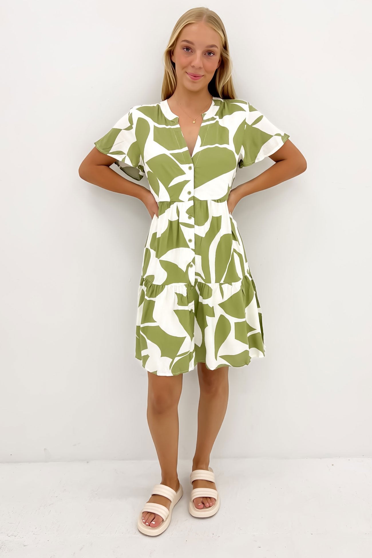 Adalynn Mini Dress Sage Abstract