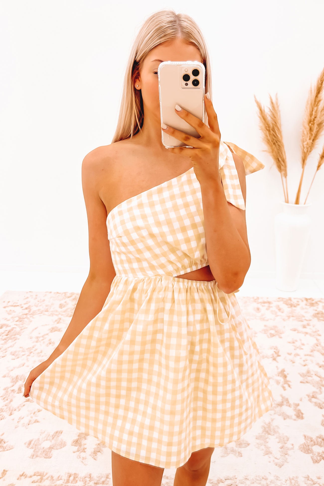 Adora Mini Dress Beige Gingham