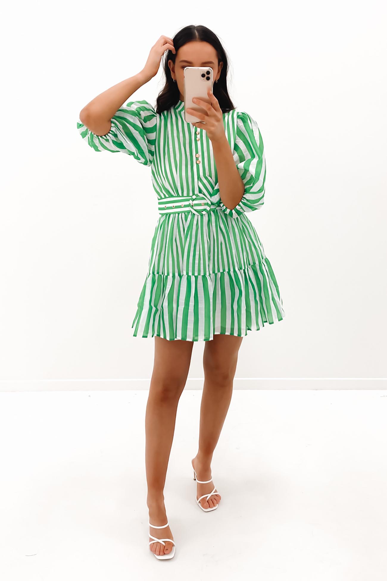 Alexis Mini Dress Green Stripe