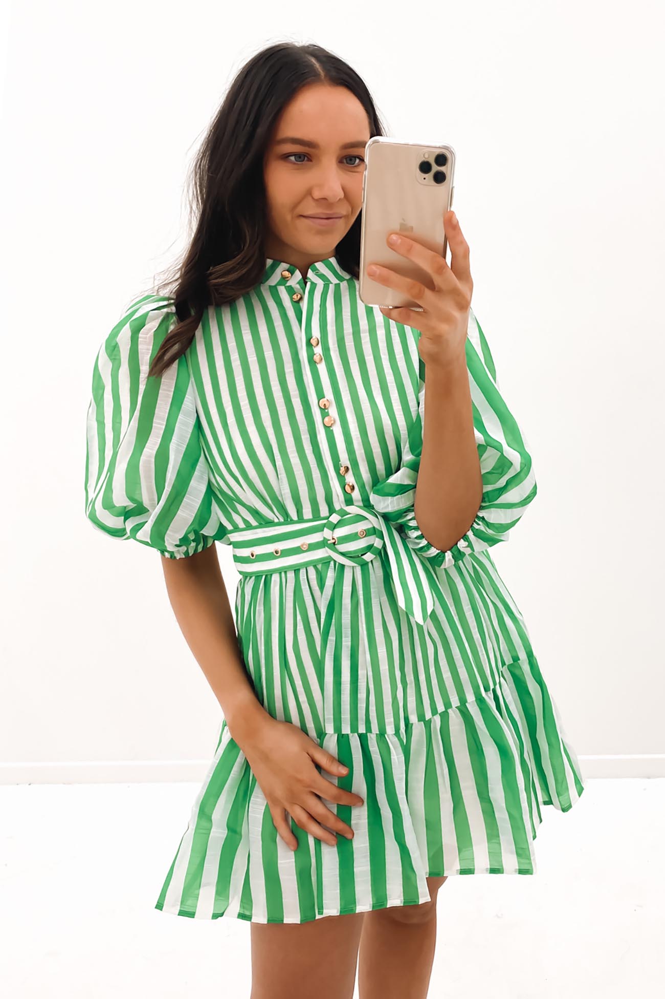 Alexis Mini Dress Green Stripe