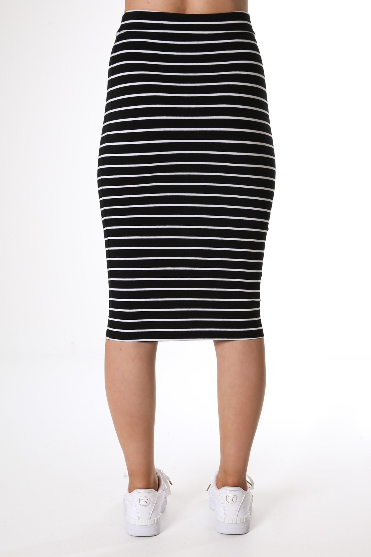 Alicia Midi Skirt Black White Stripe