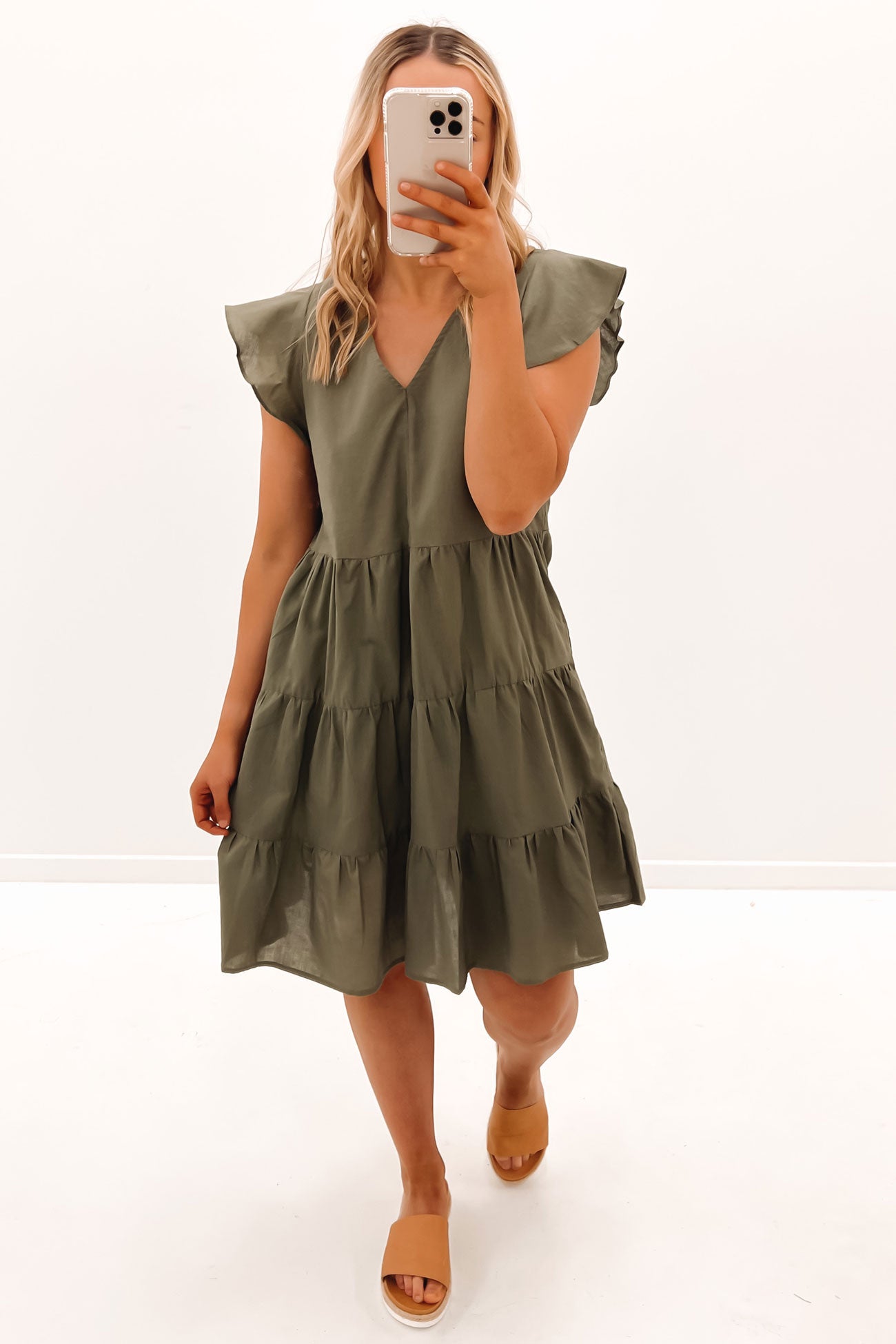 Alina Tiered Dress Khaki