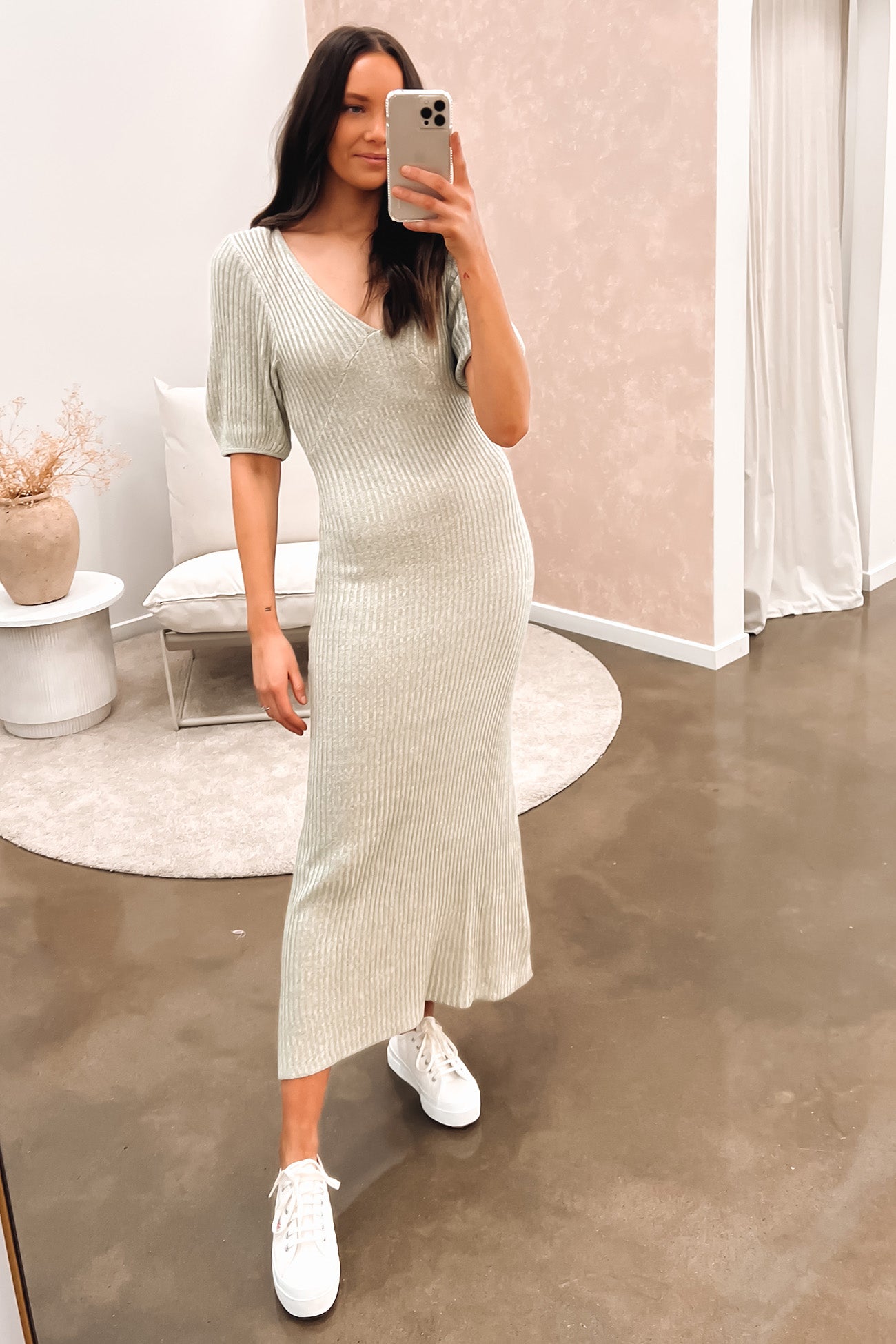 Amalfi Knit Midi Dress Sage Green Marle