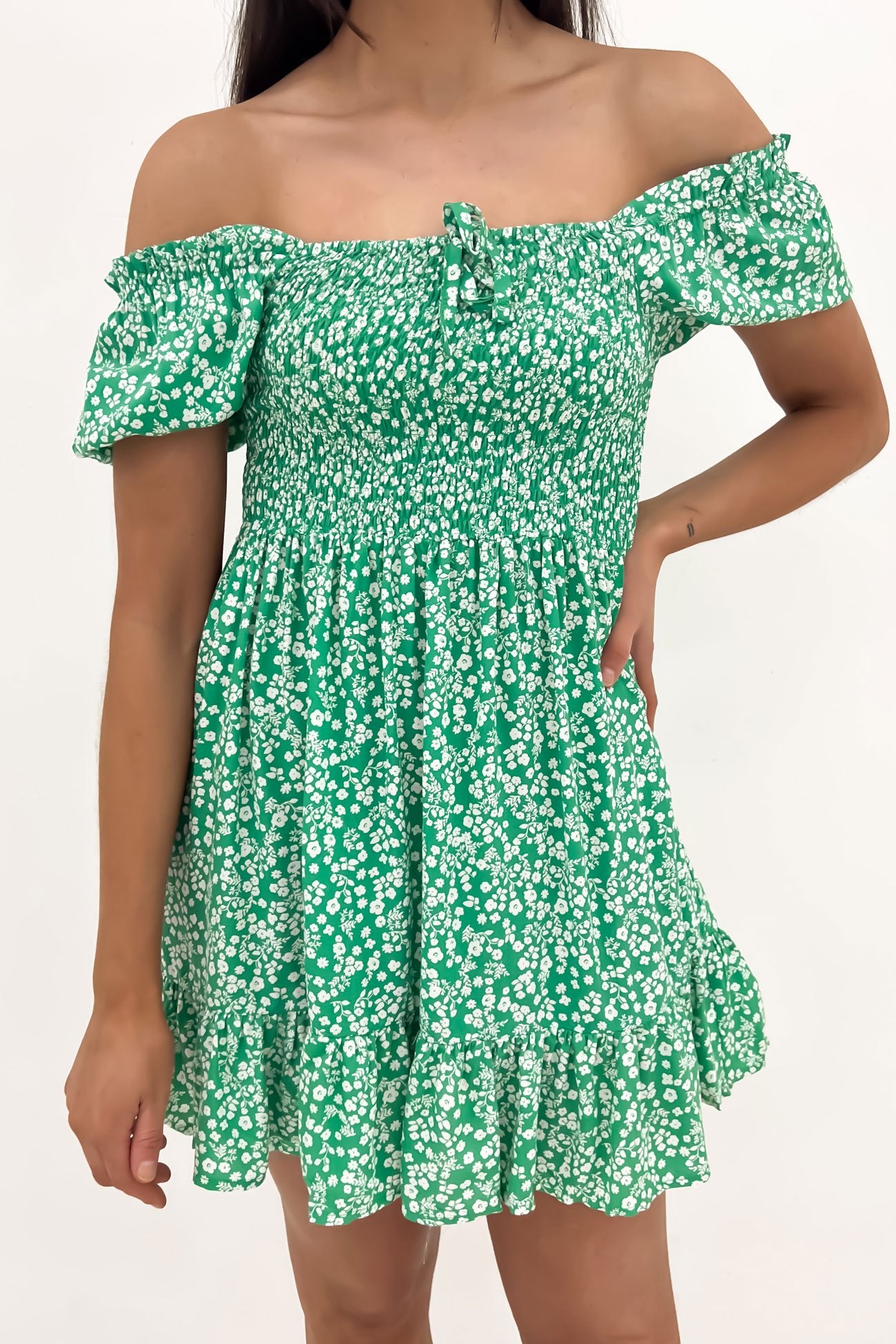 Amalfi Shirred Dress Green