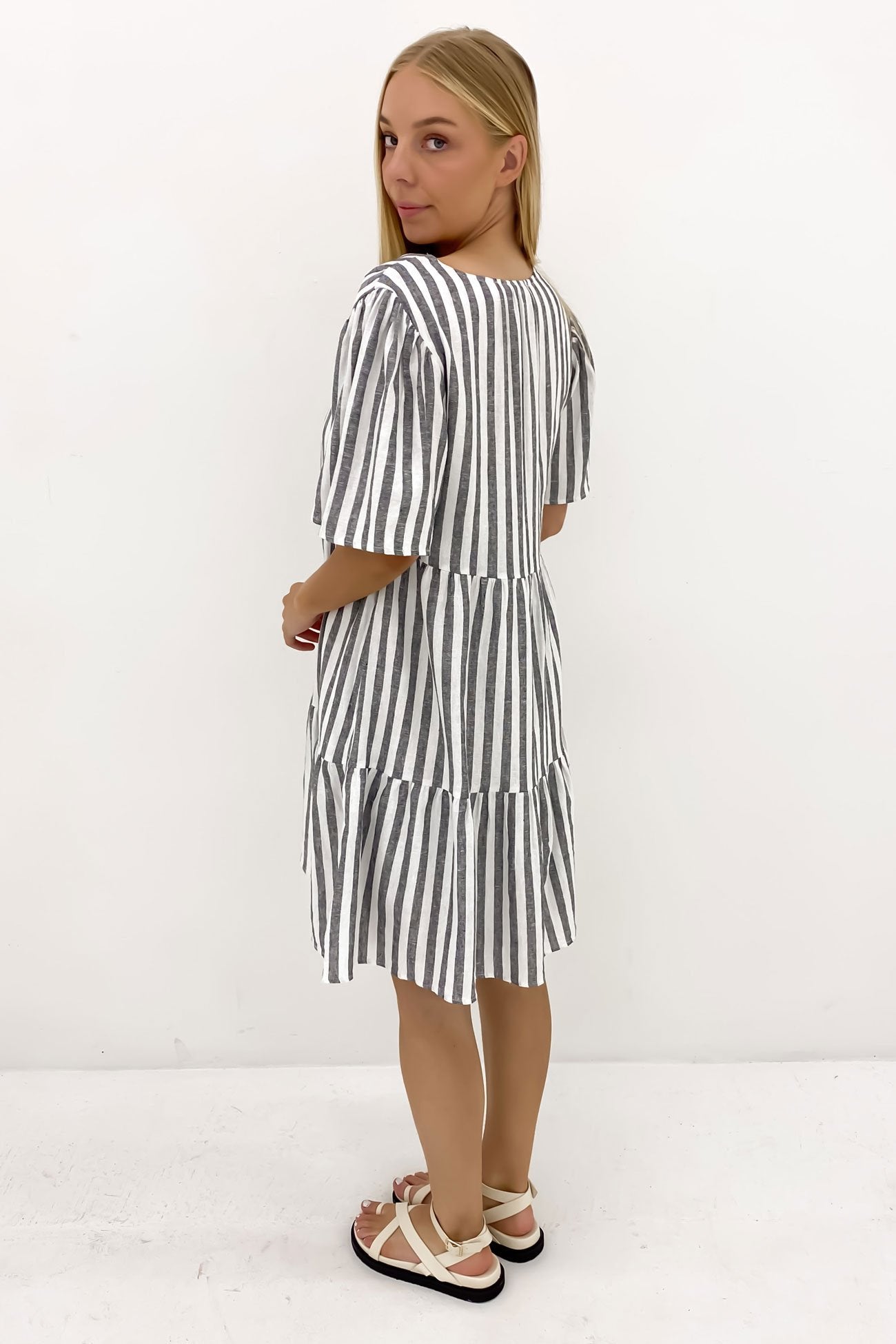 Amara Dress Black White Stripe