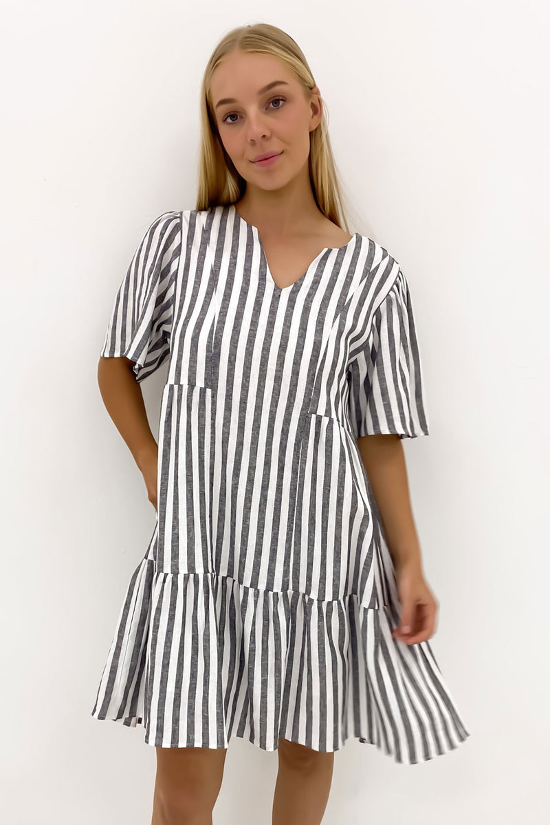 Amara Dress Black White Stripe