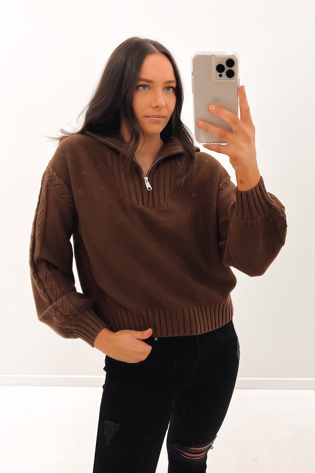 Amelie Half Zip Knit Brown