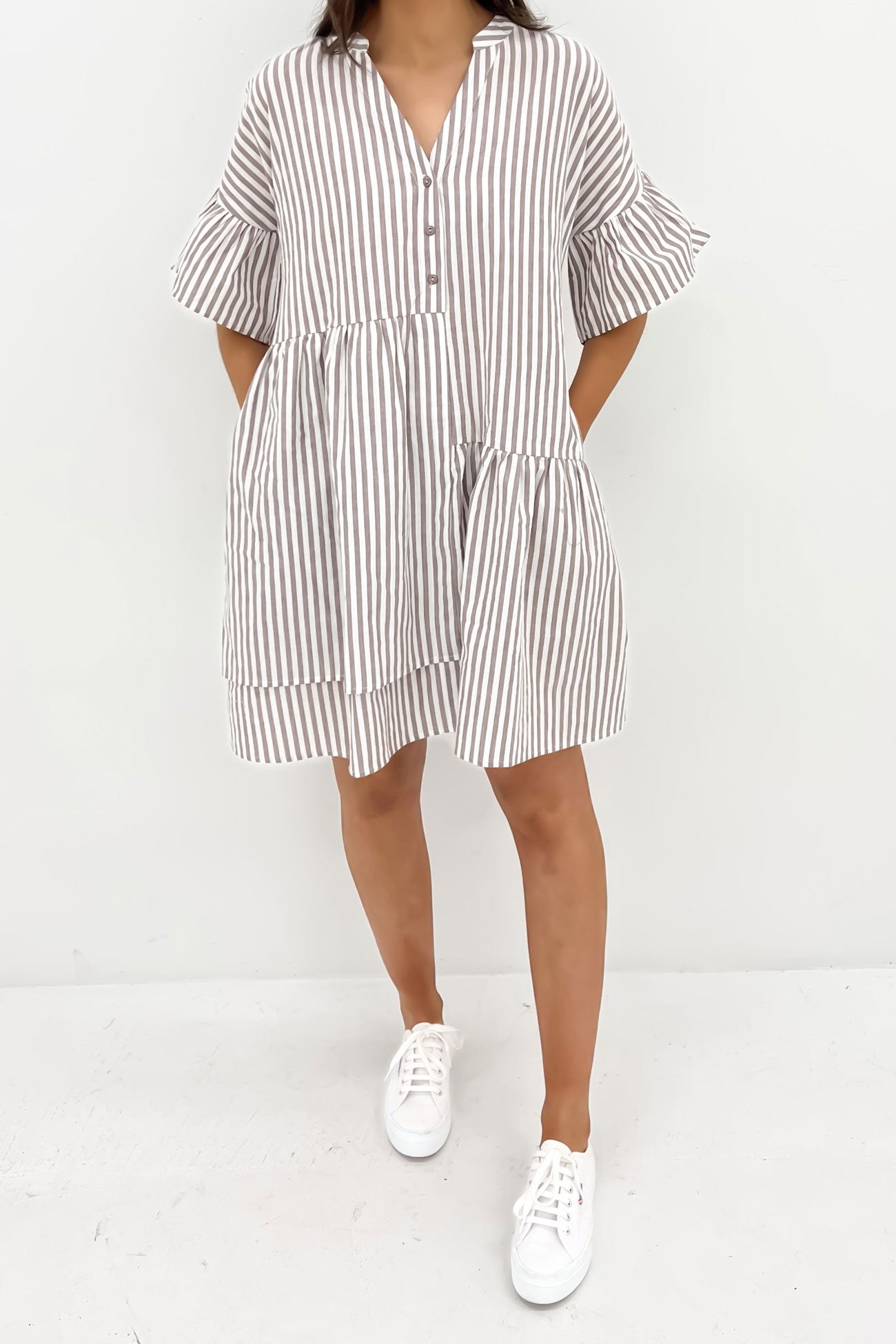 Amirah Mini Dress Mocha Stripe