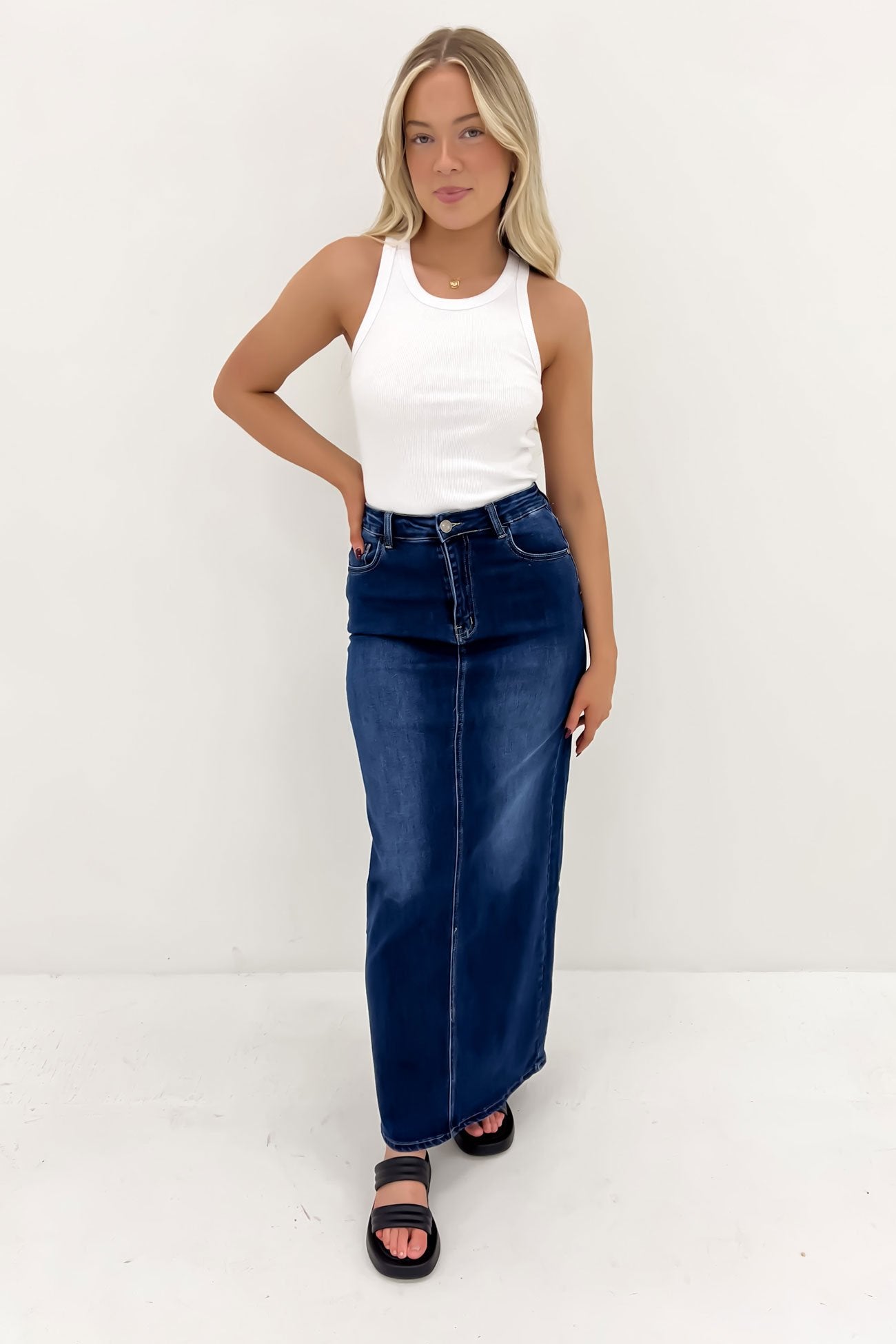 Ana Denim Maxi Skirt Dark Blue