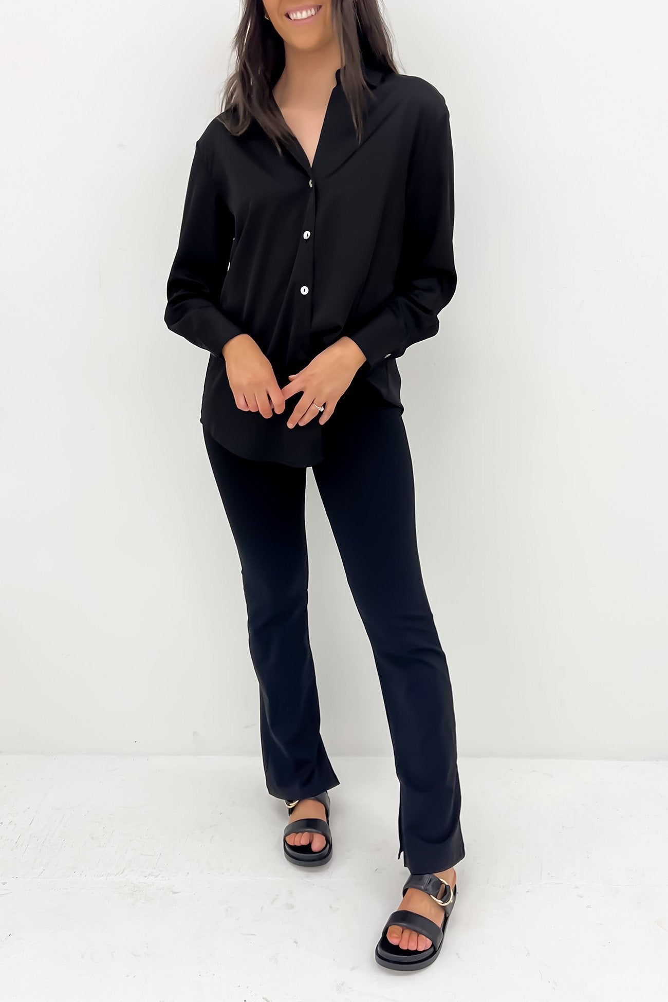 Arden Satin Shirt Black