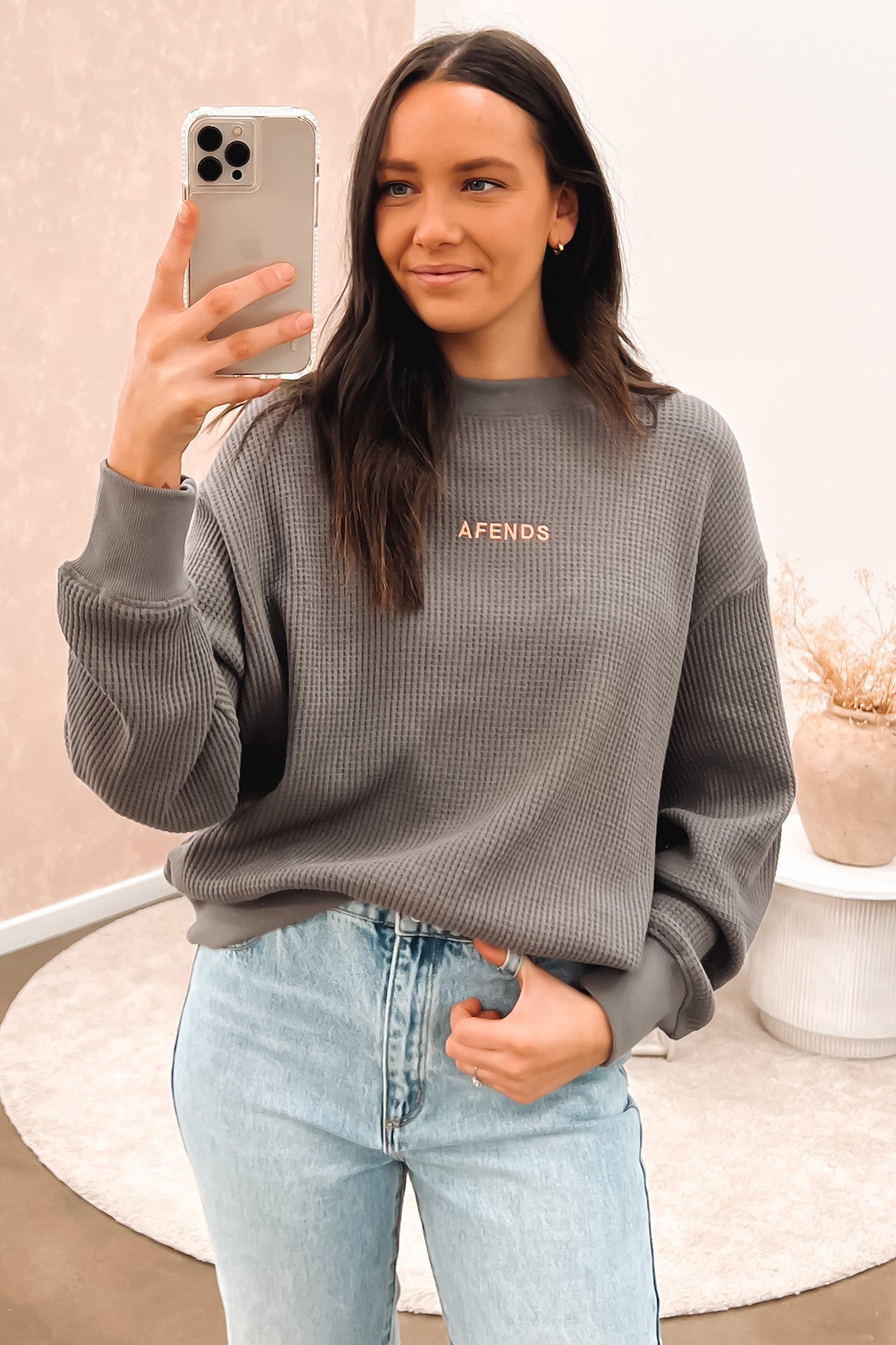 Ari Recycled Waffle Crewneck Steel