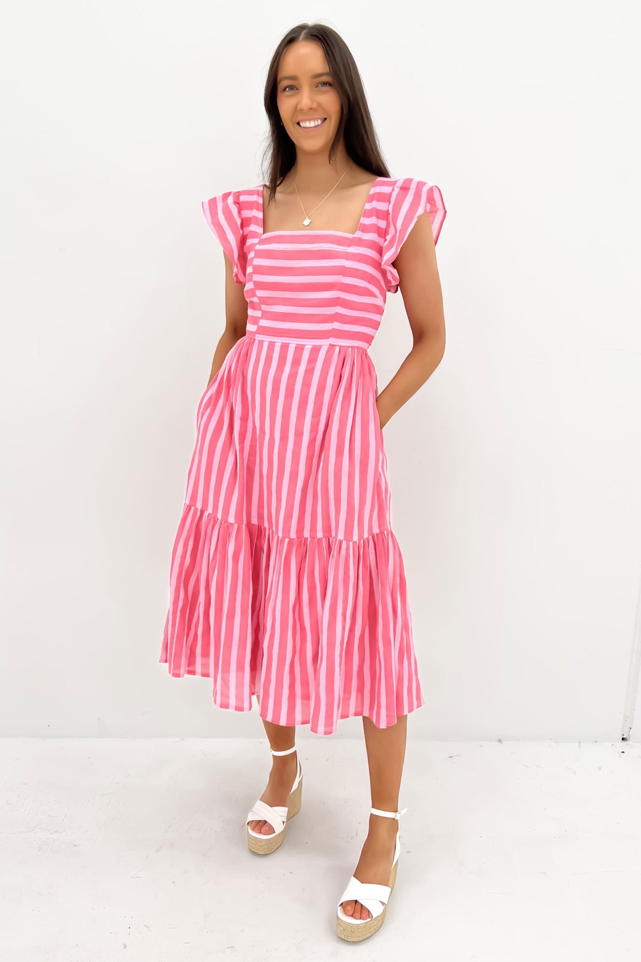 Ashley Dress Pink Punch Stripe