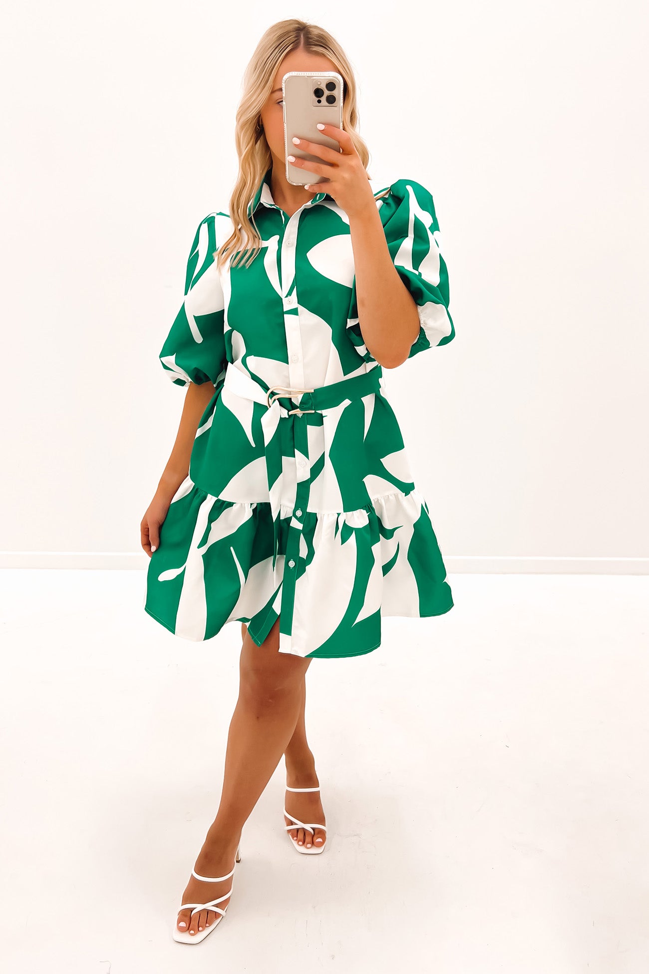 Ayden Mini Dress Green White Swirl