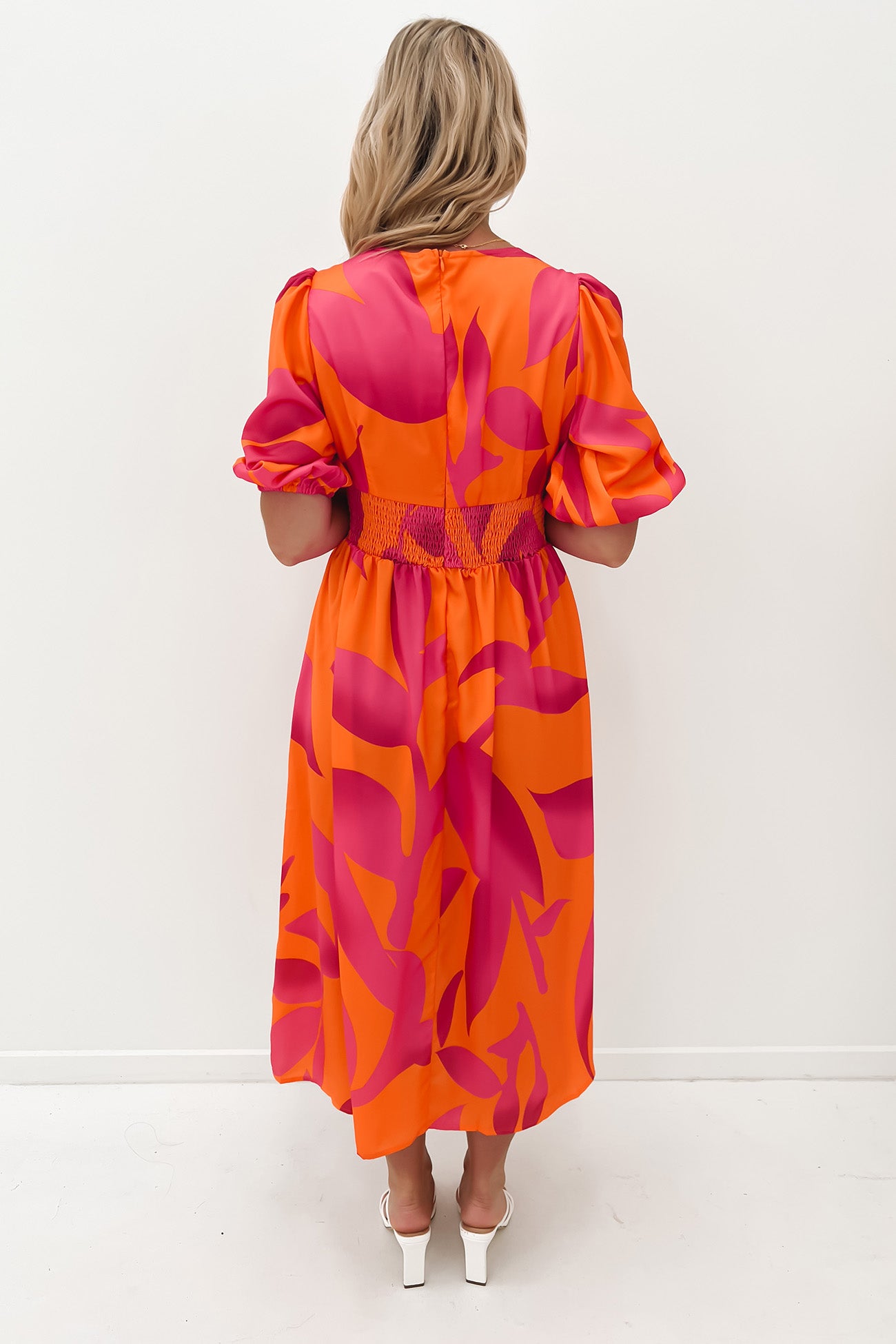 Ayva Midi Dress Orange Hot Pink