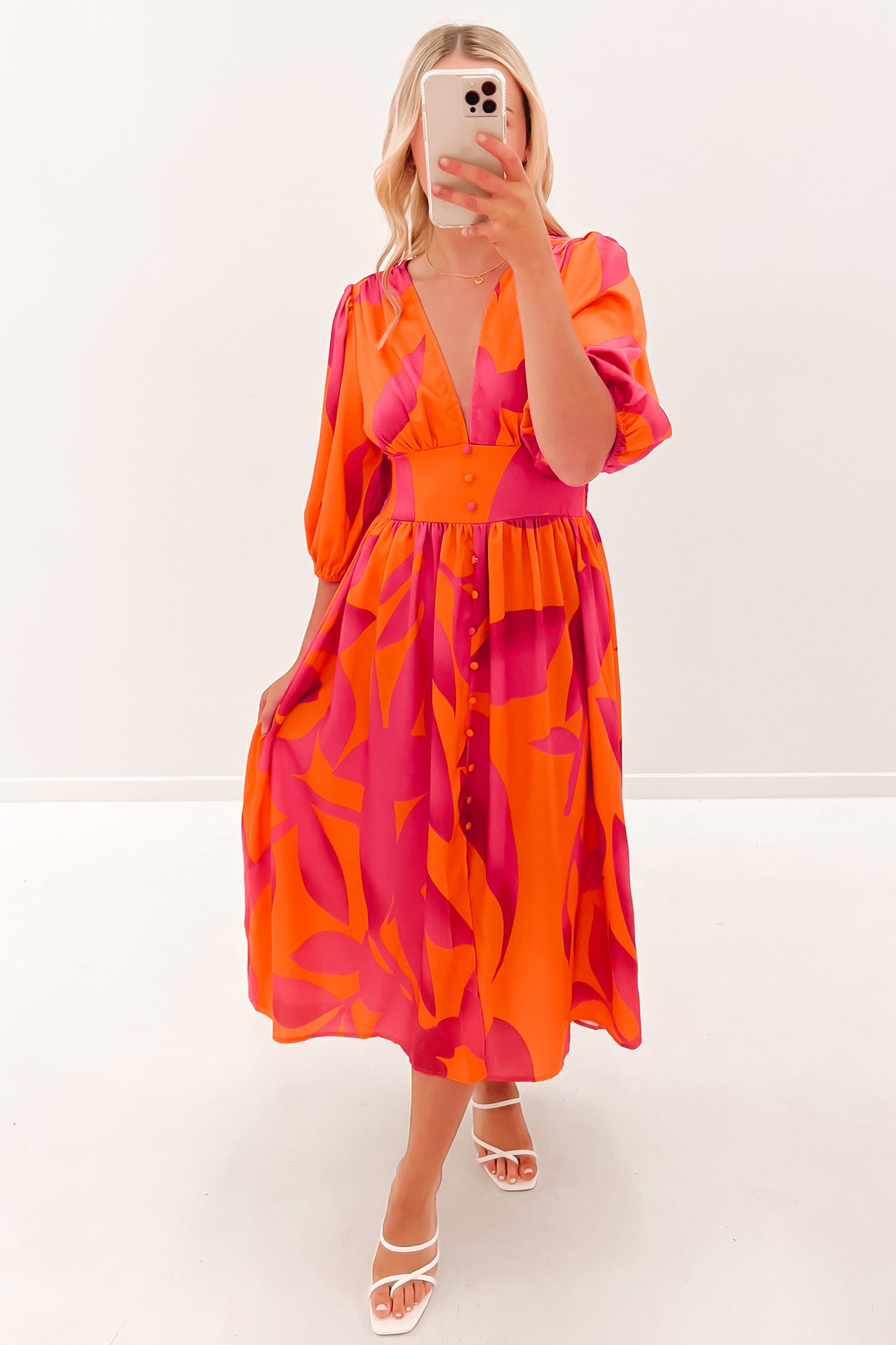 Ayva Midi Dress Orange Hot Pink