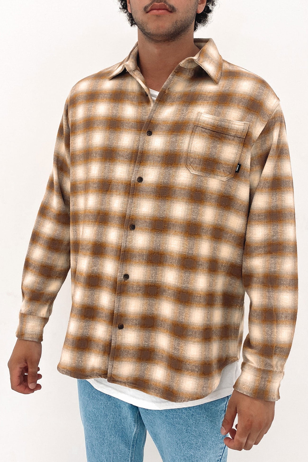 Barrio Long Sleeve Flannel Shirt Stone