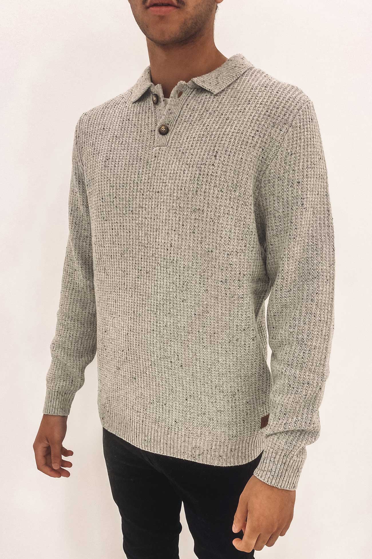 Basket Case Collar Knit Grey Marle