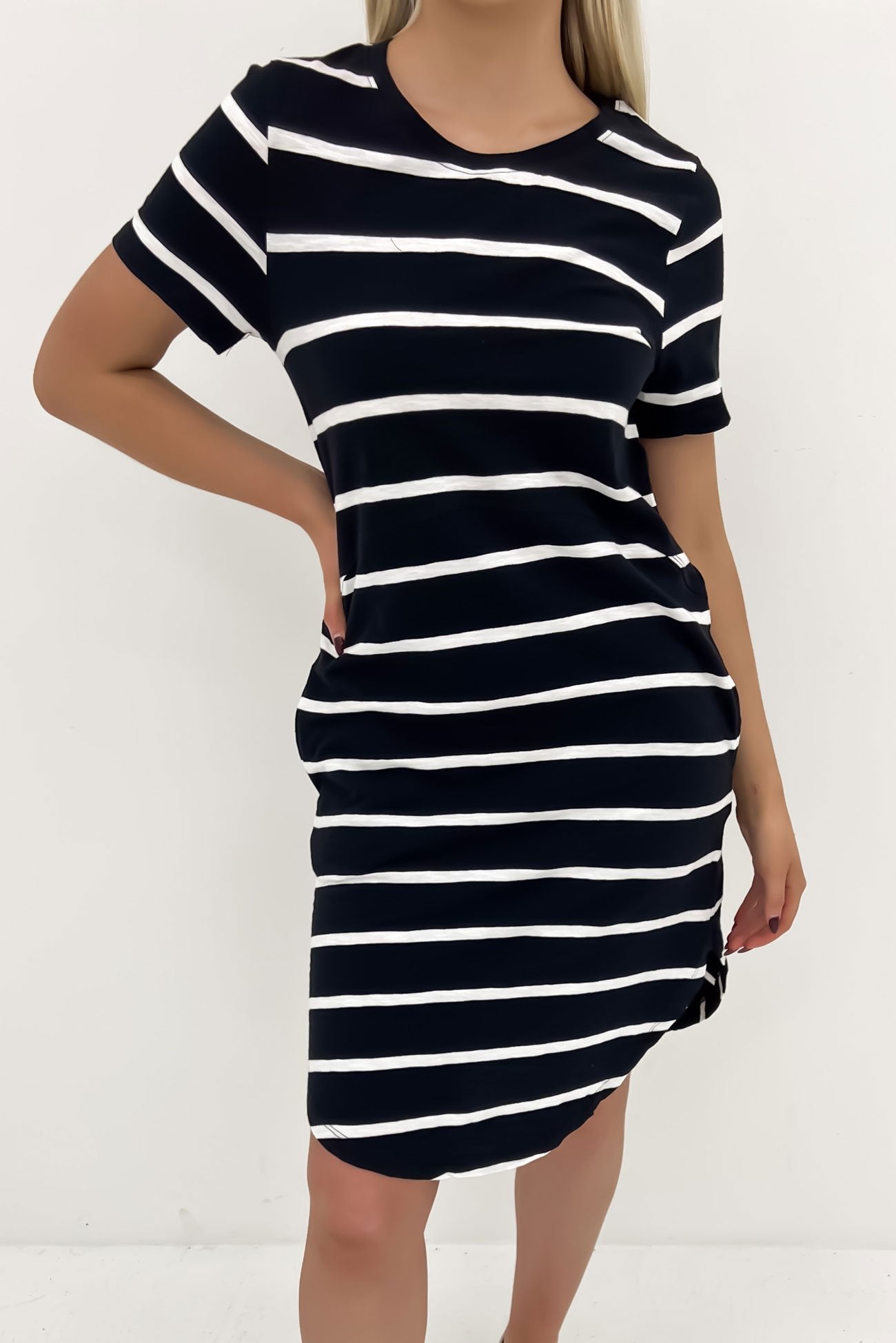 Bay Stripe Dress Black White Stripe