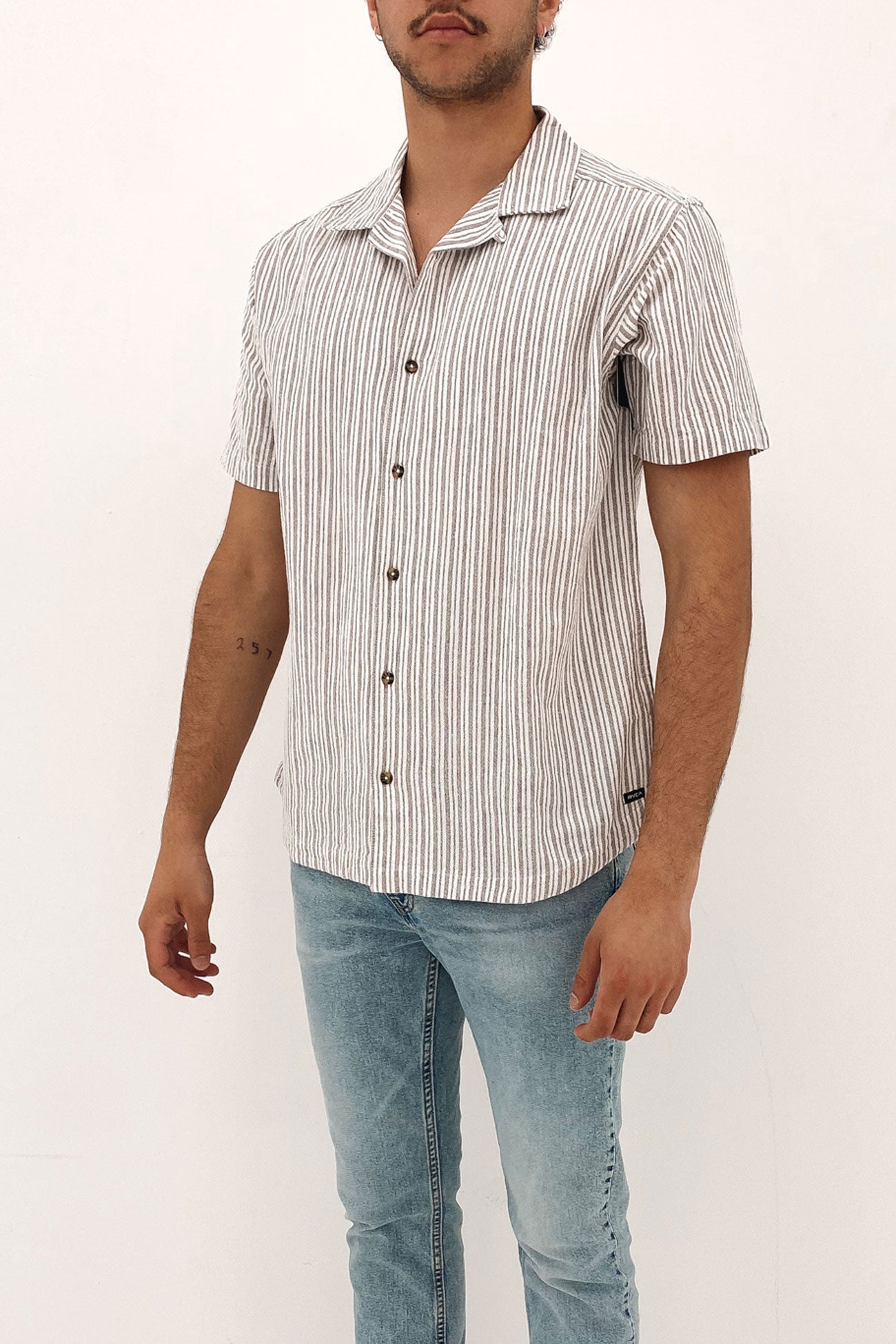 Beat Stripe Short Sleeve Shirt Mushroom