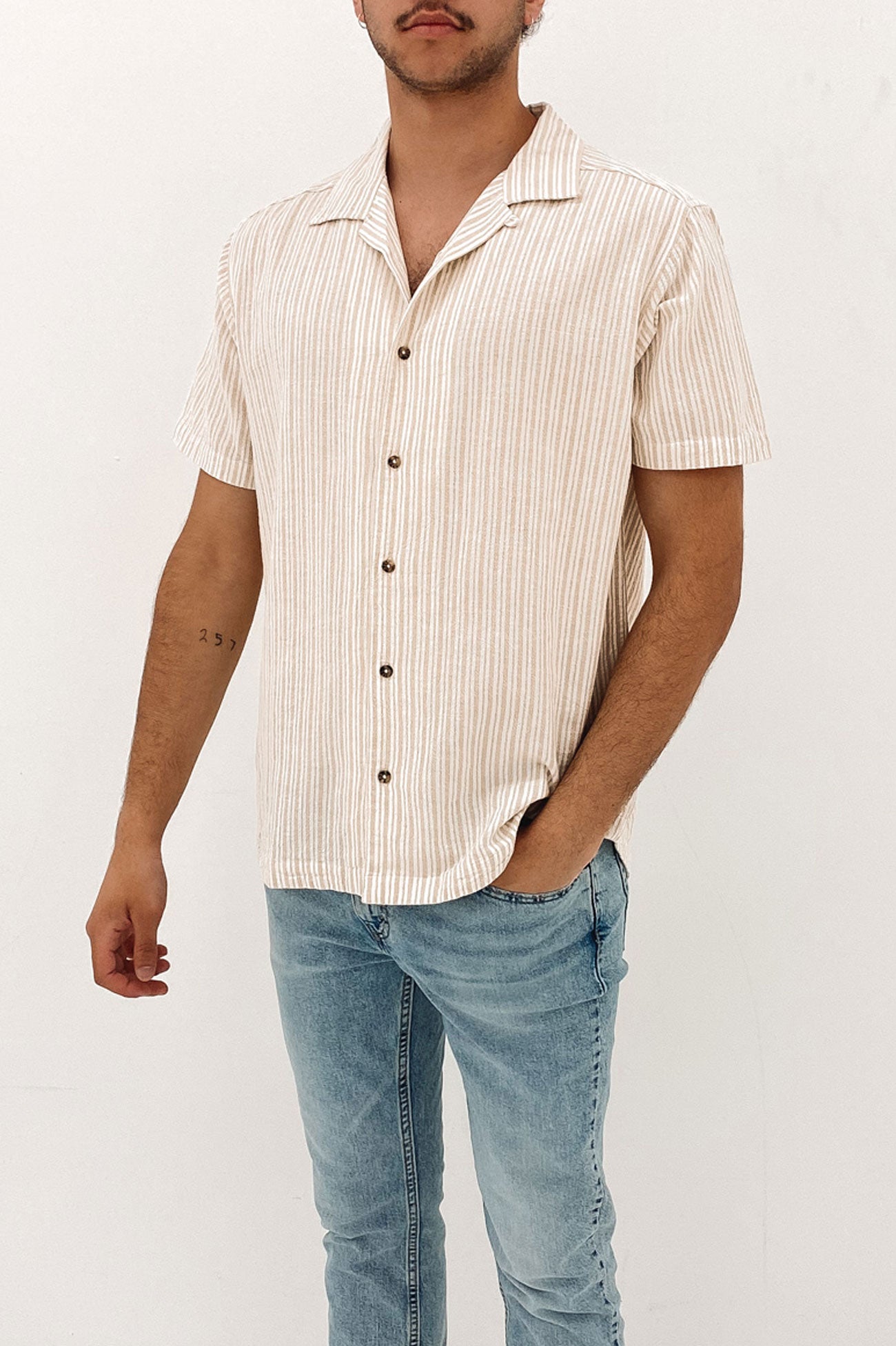 Beat Stripe Short Sleeve Shirt Safari