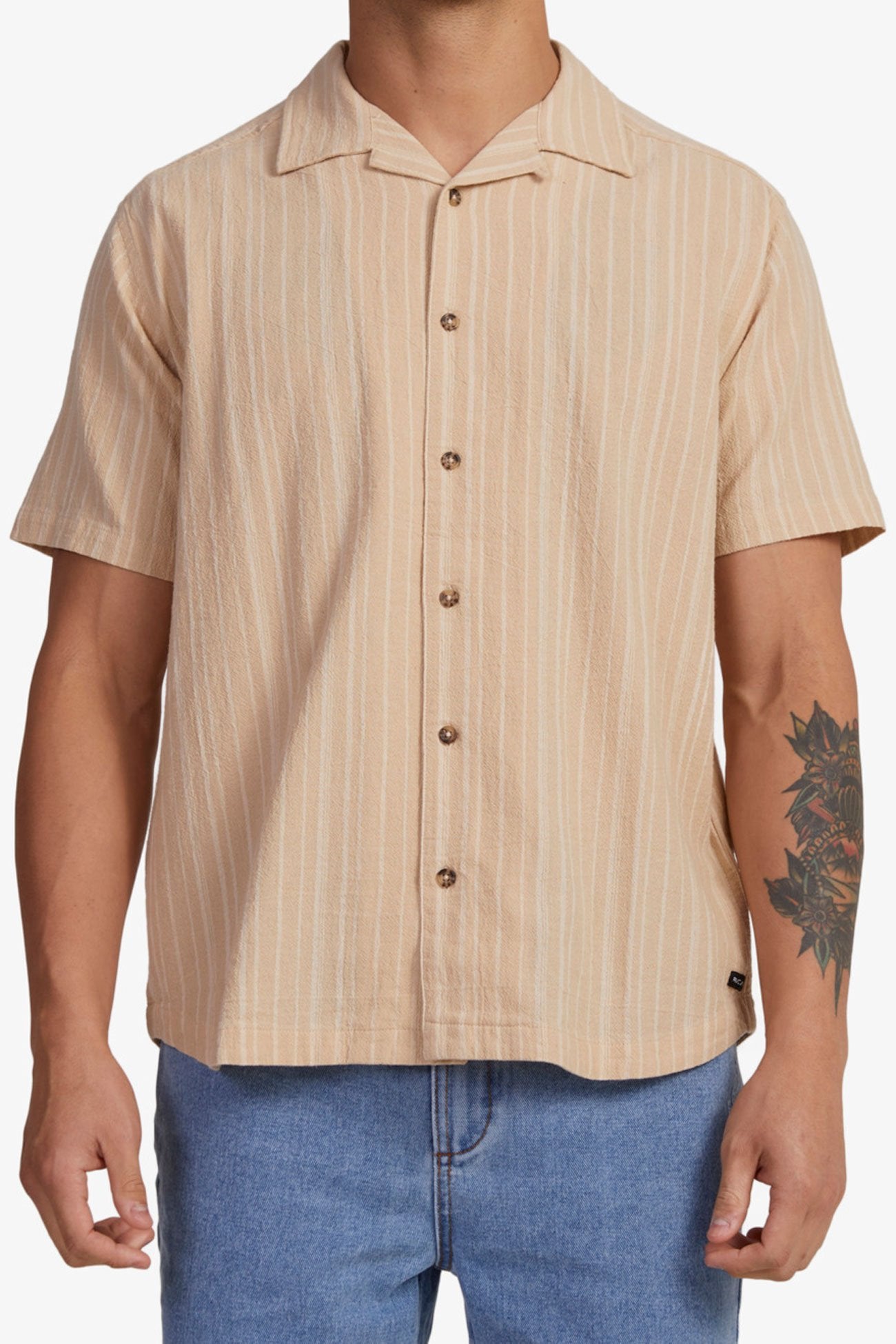 Beat Stripe Short Sleeve Shirt Stone