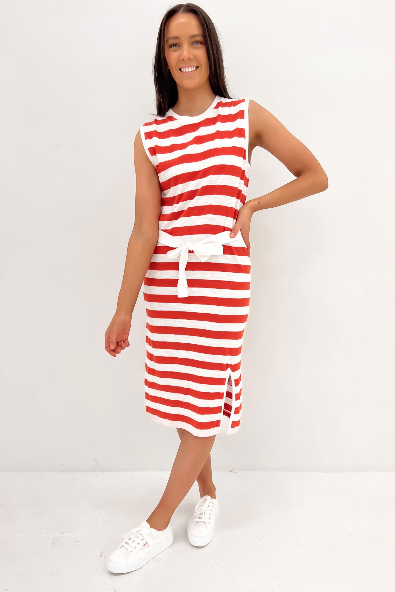 Bondi Dress Stripe Spicy Orange White Stripe